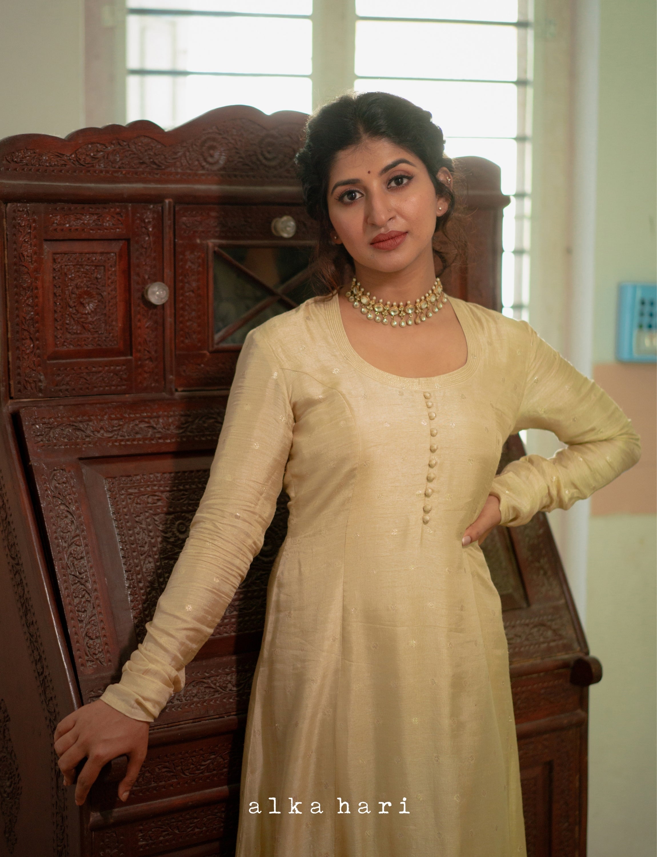 Beige Butta Anarkali