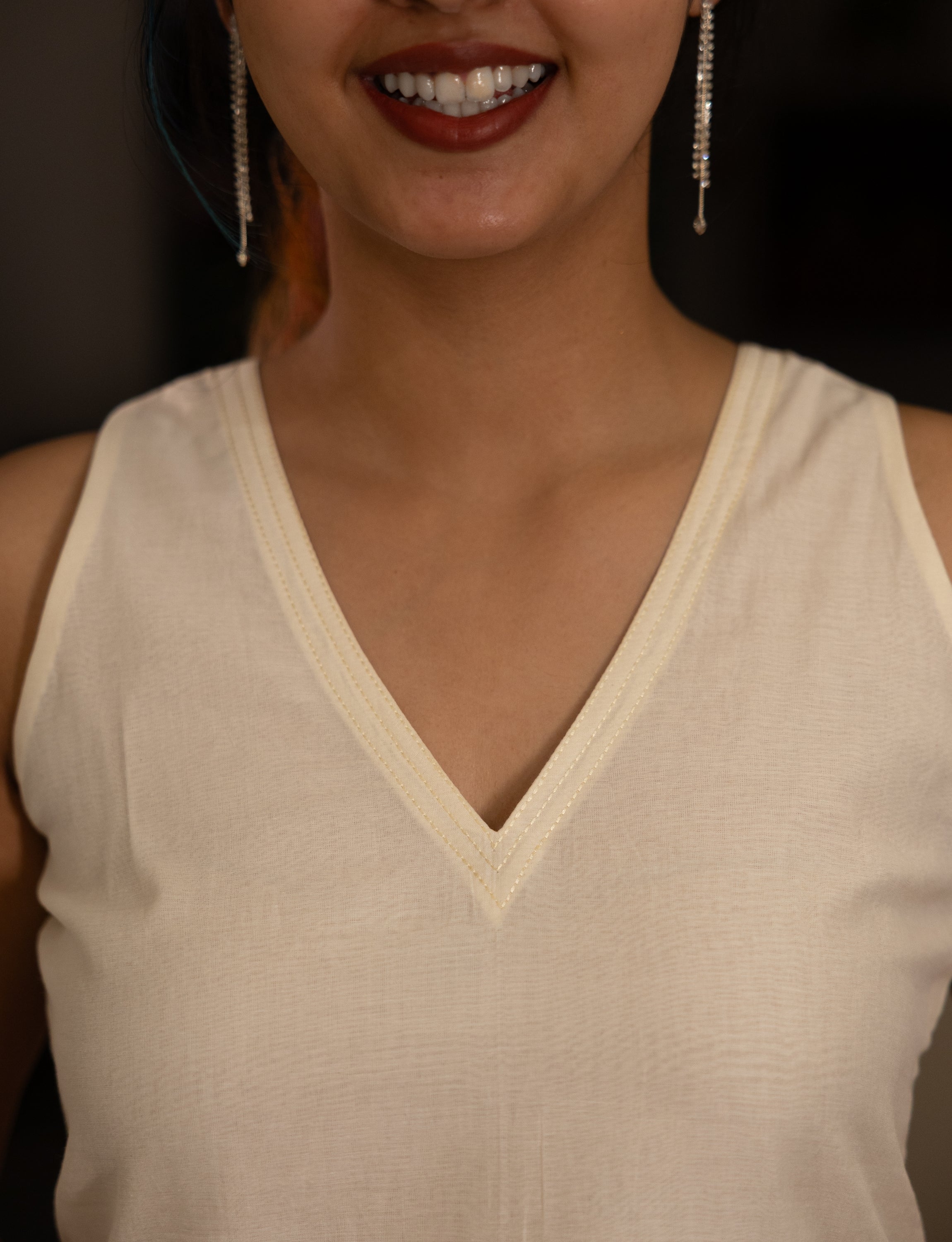 White Chanderi Silk Tiered Dress