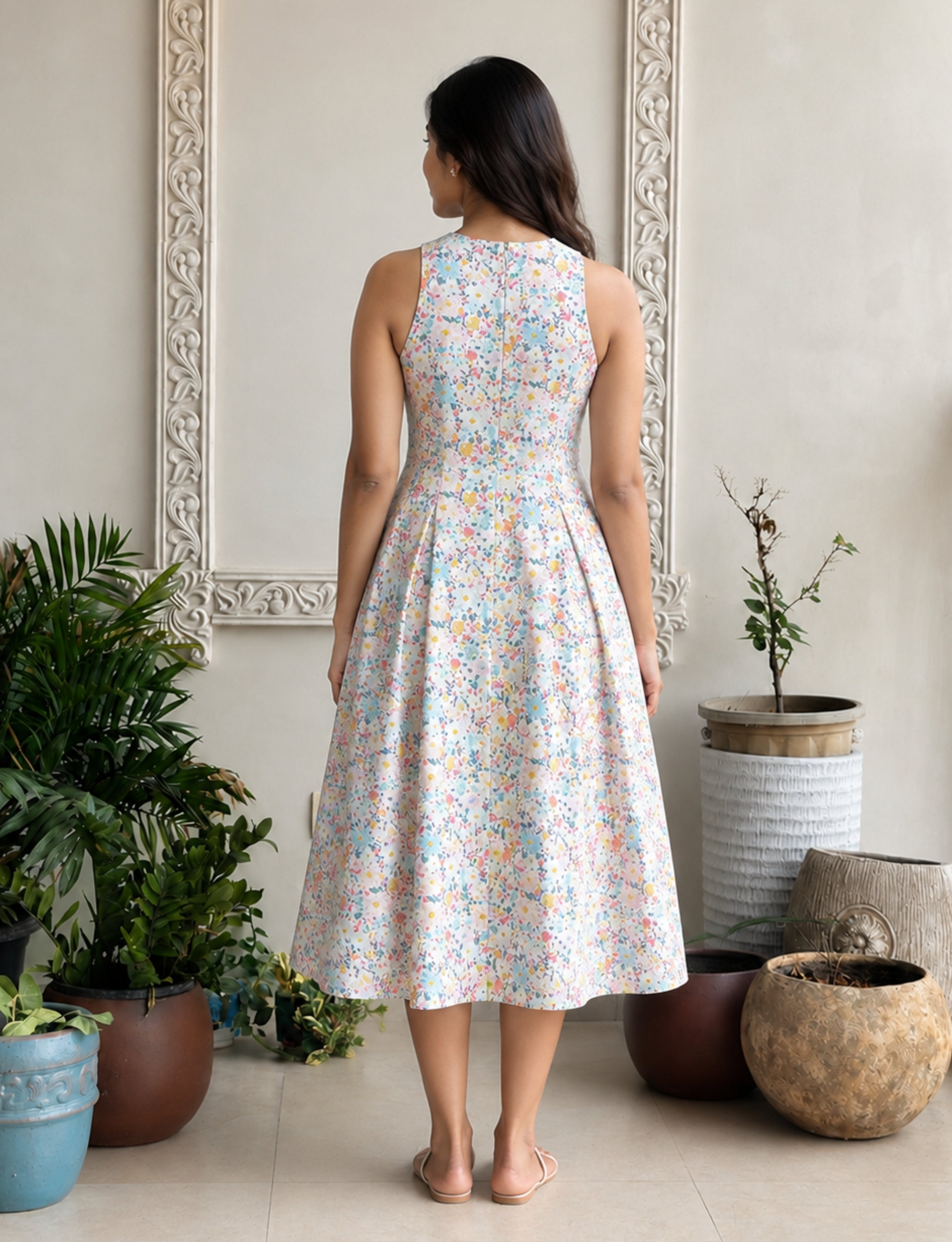 White Floral Printed Dress
