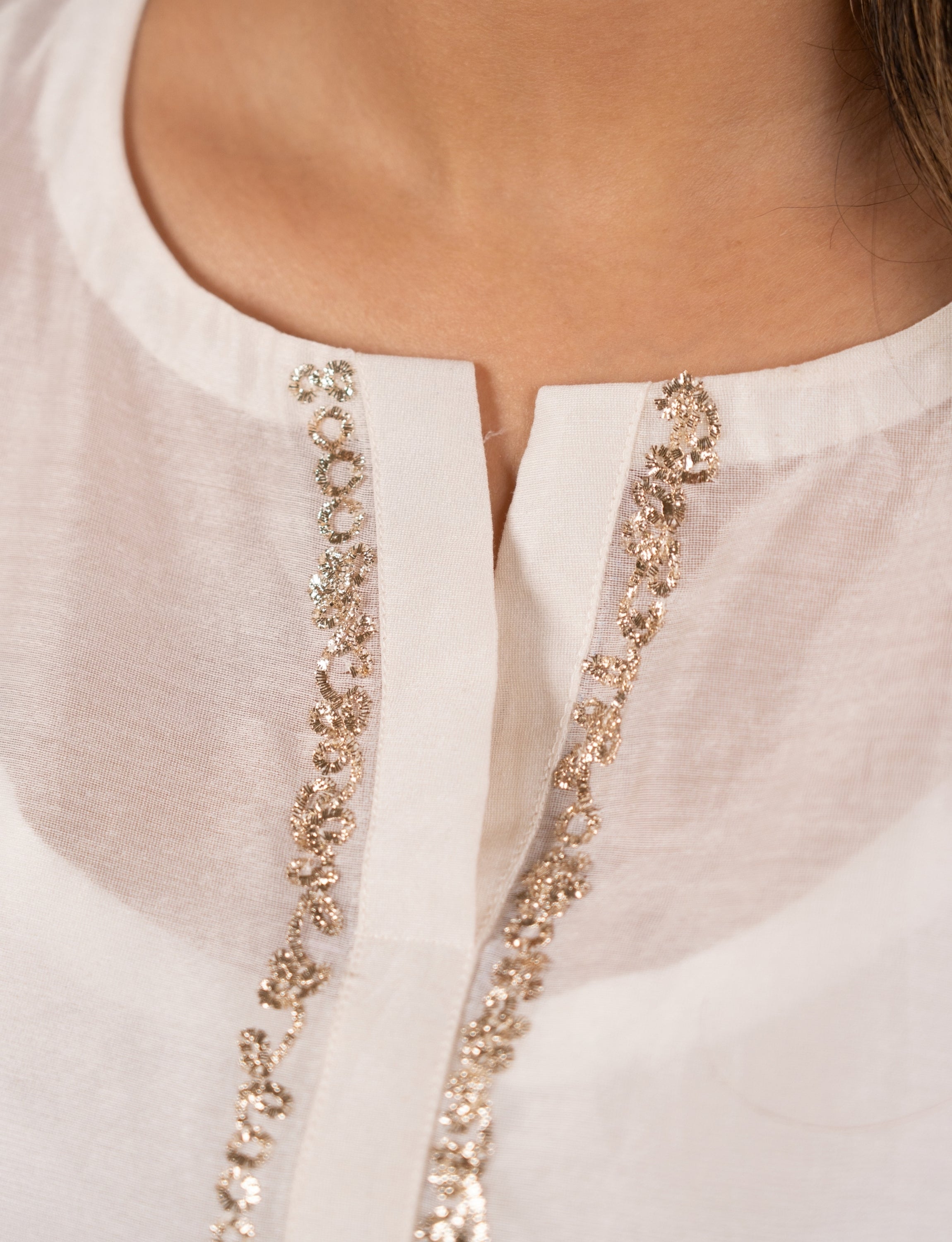 Off White Golden Embroidered Kurta with Slip