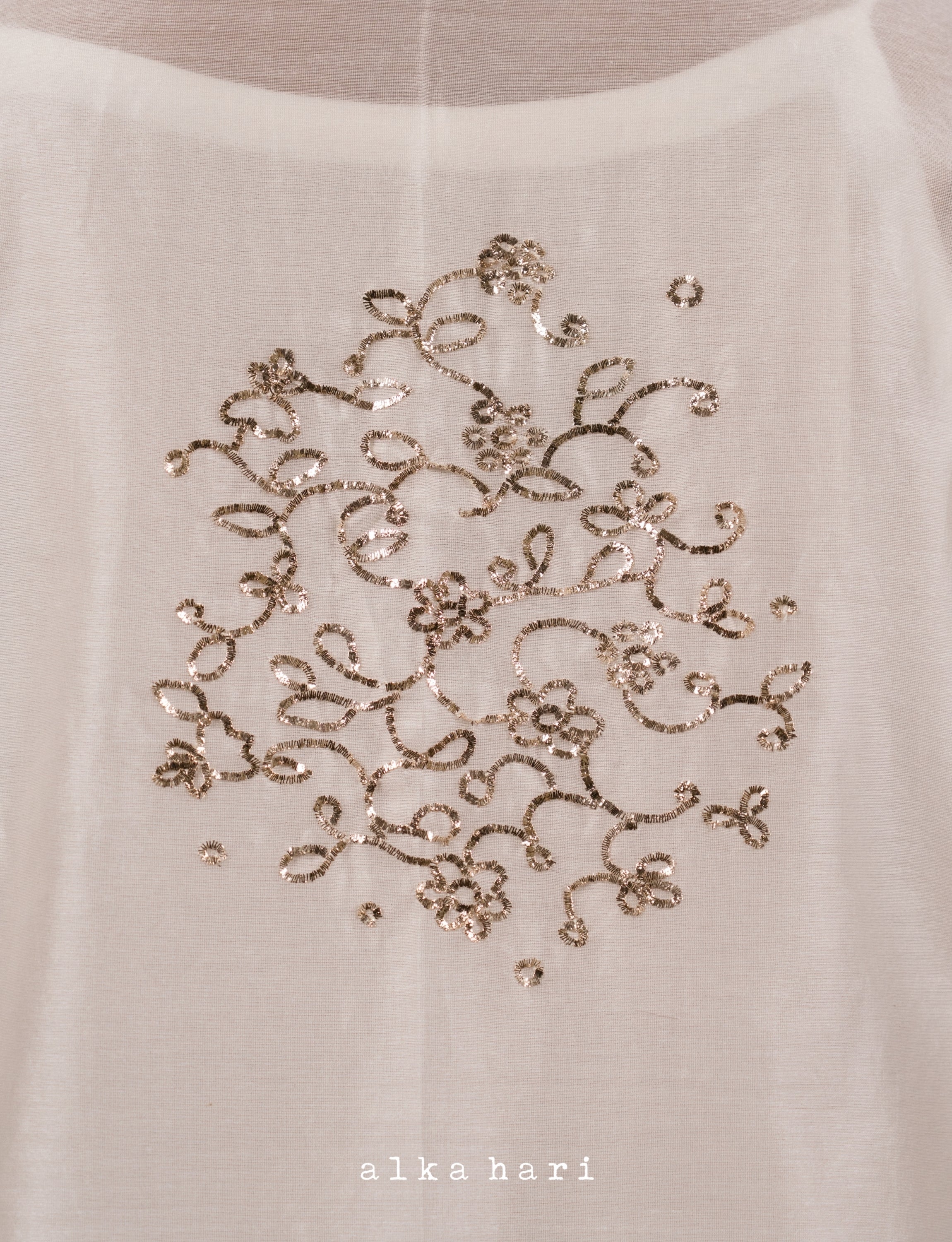 Off White Golden Embroidered Kurta with Slip
