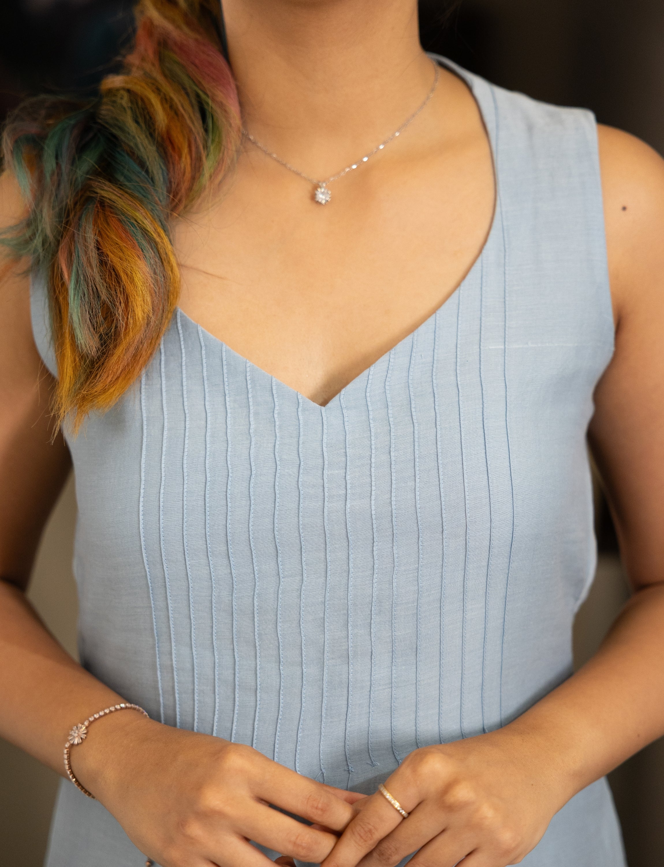 Powder Blue Chanderi Silk Tiered Dress