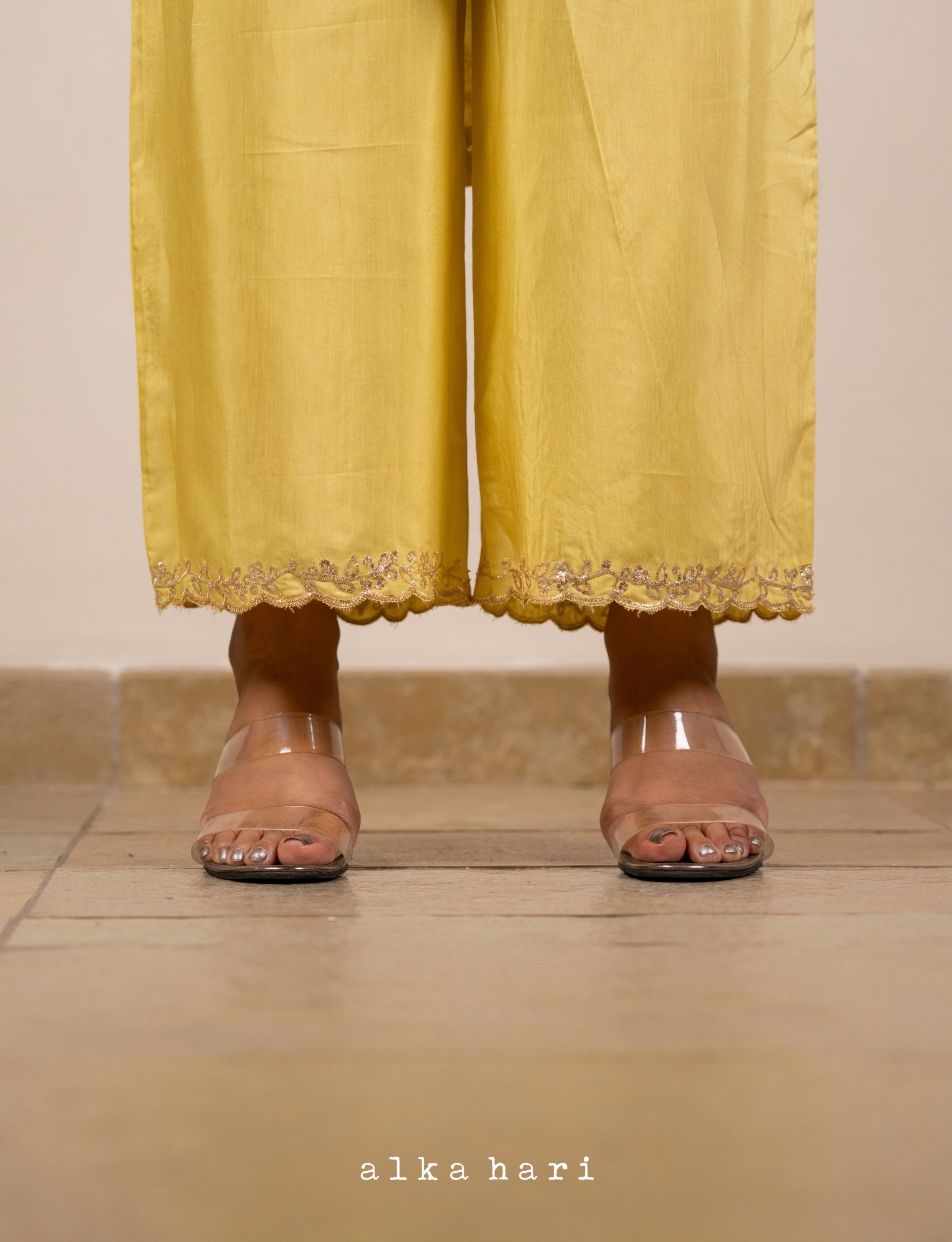 Yellow Mukaish Palazzo Pants