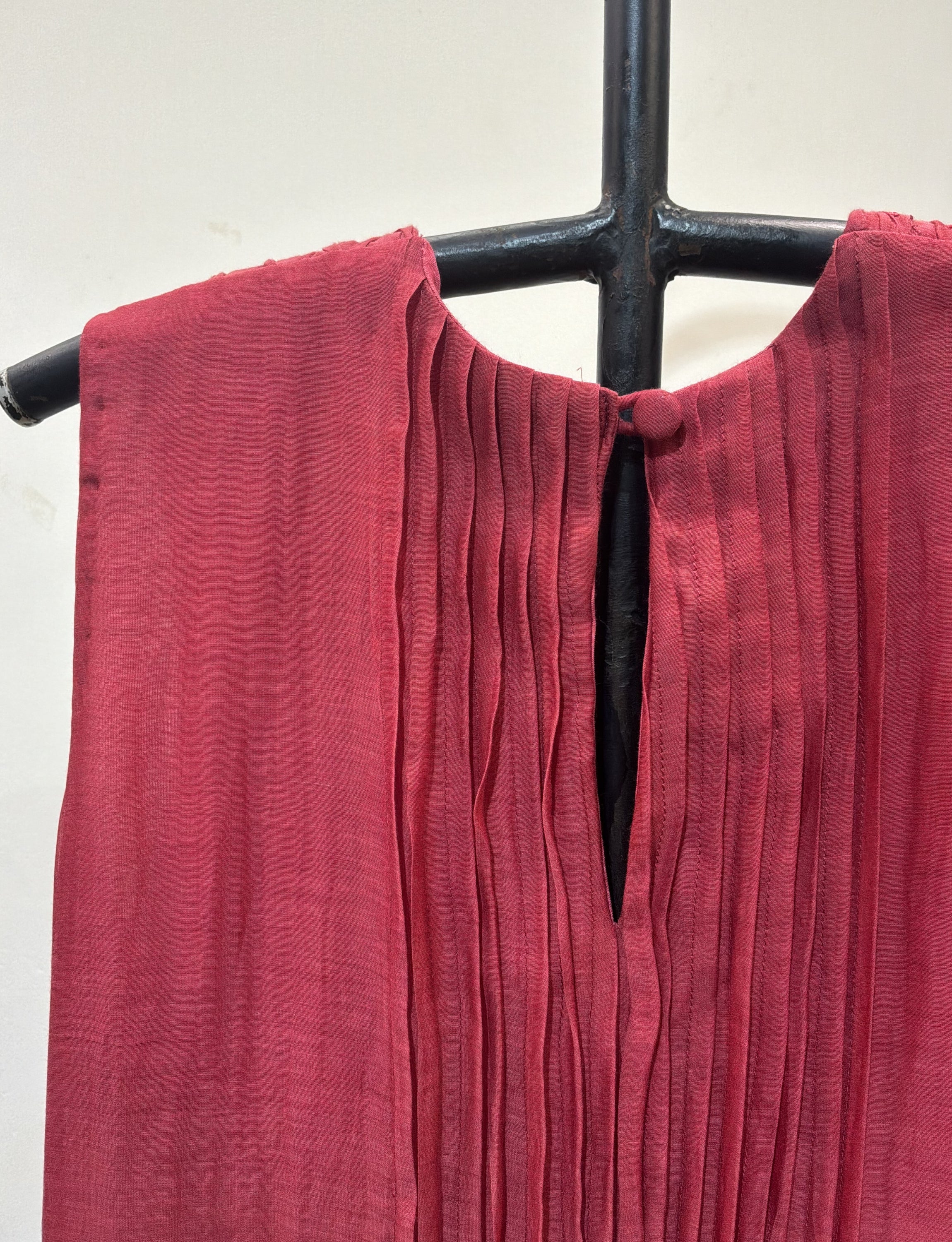 Raspberry Red Chanderi Silk Smocked Dress