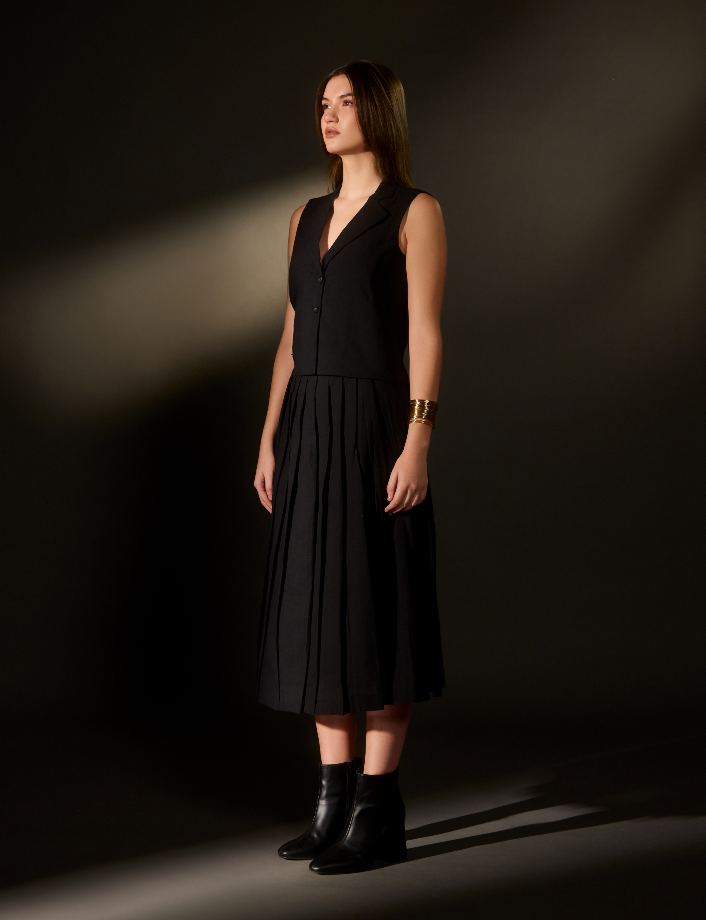 Black Embroidered Vest and Skirt Co-Ord Set