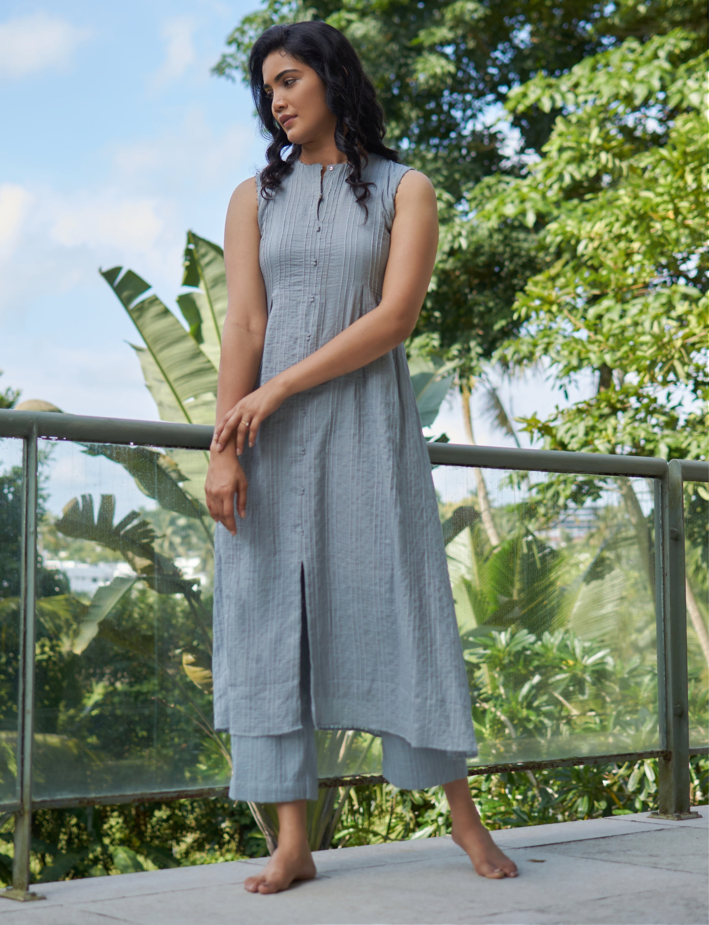 Grey Pintucks Anarkali