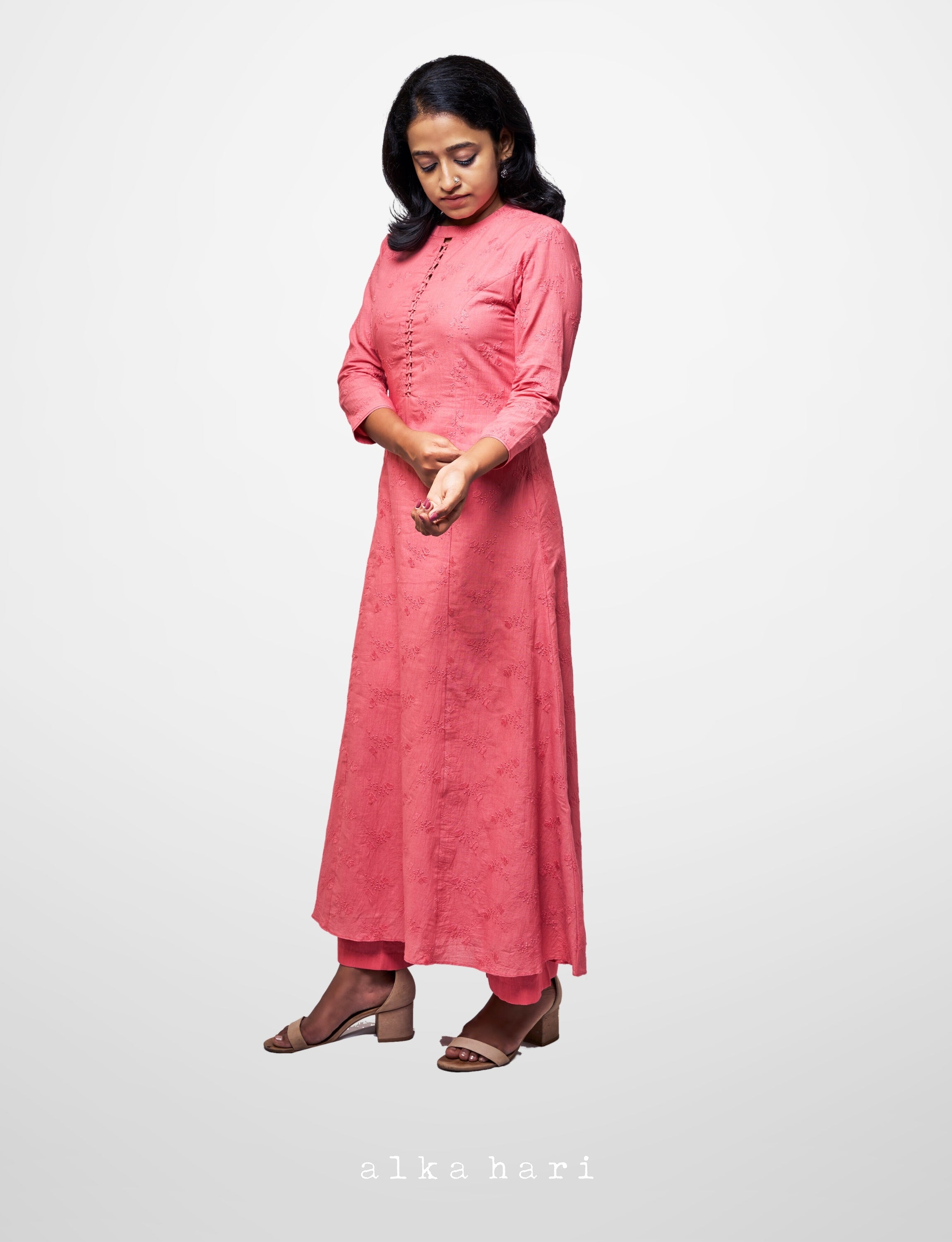 Peach Embroidered Anarkali