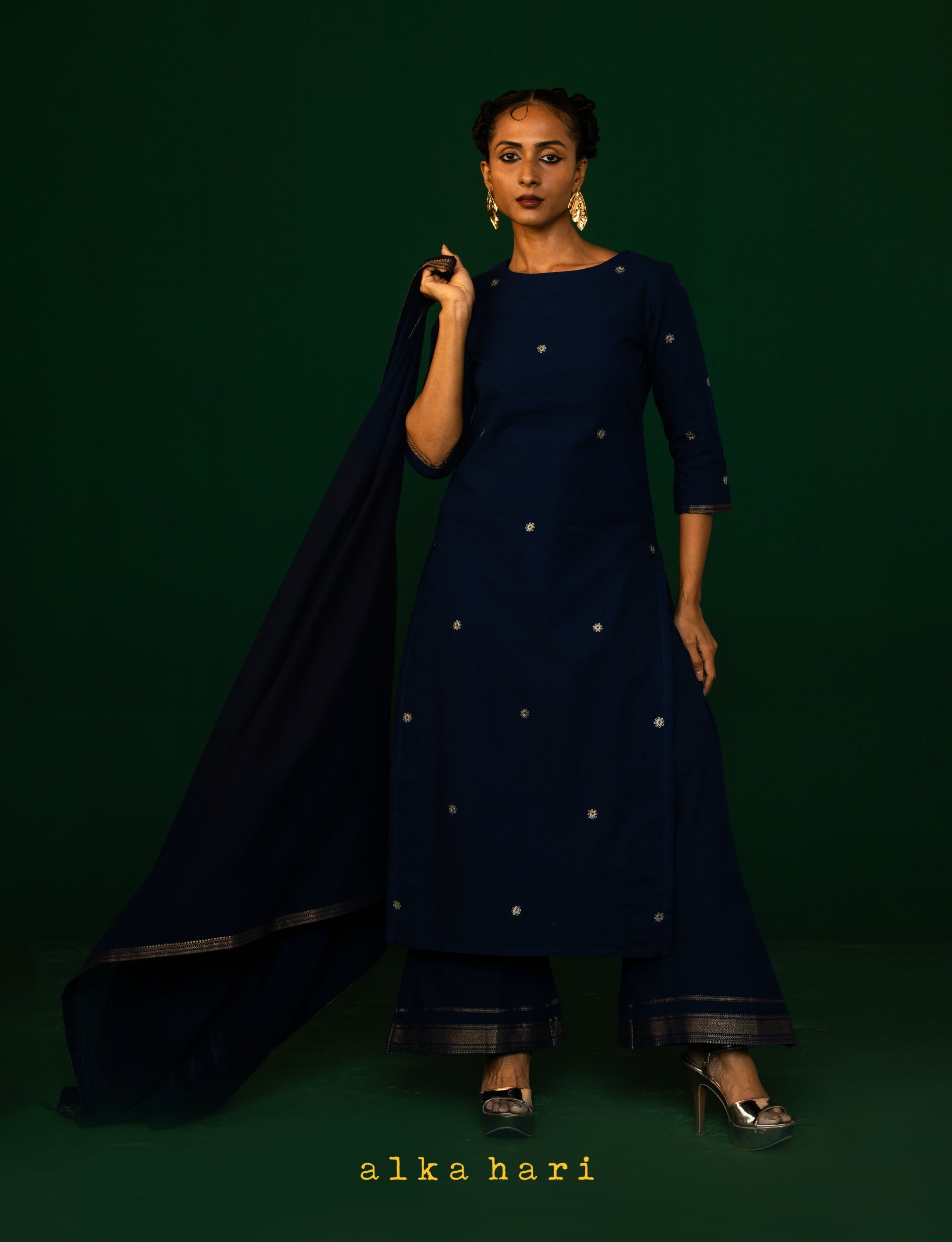 Midnight Blue Embroidered Kurta