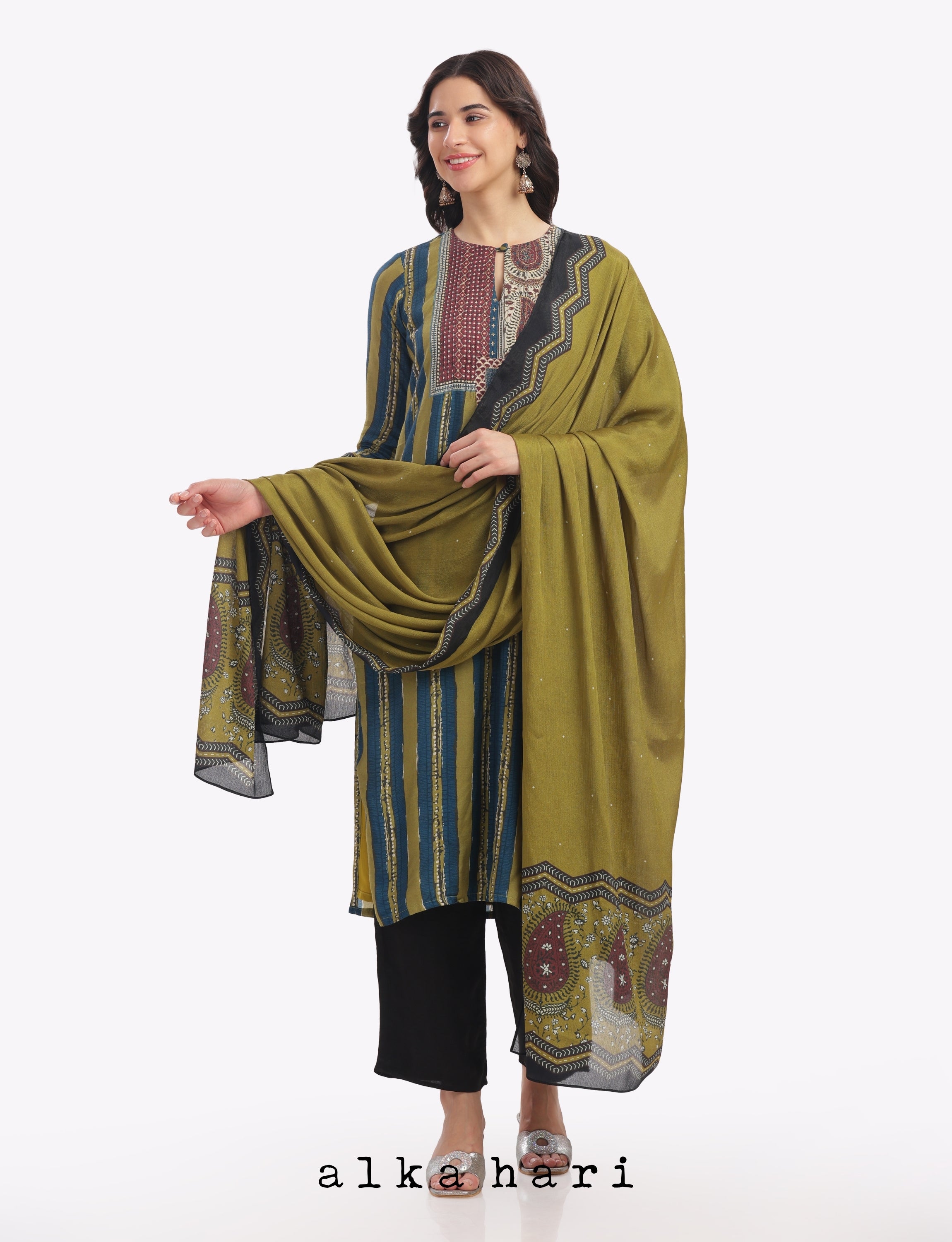 Green Stripped Kurta