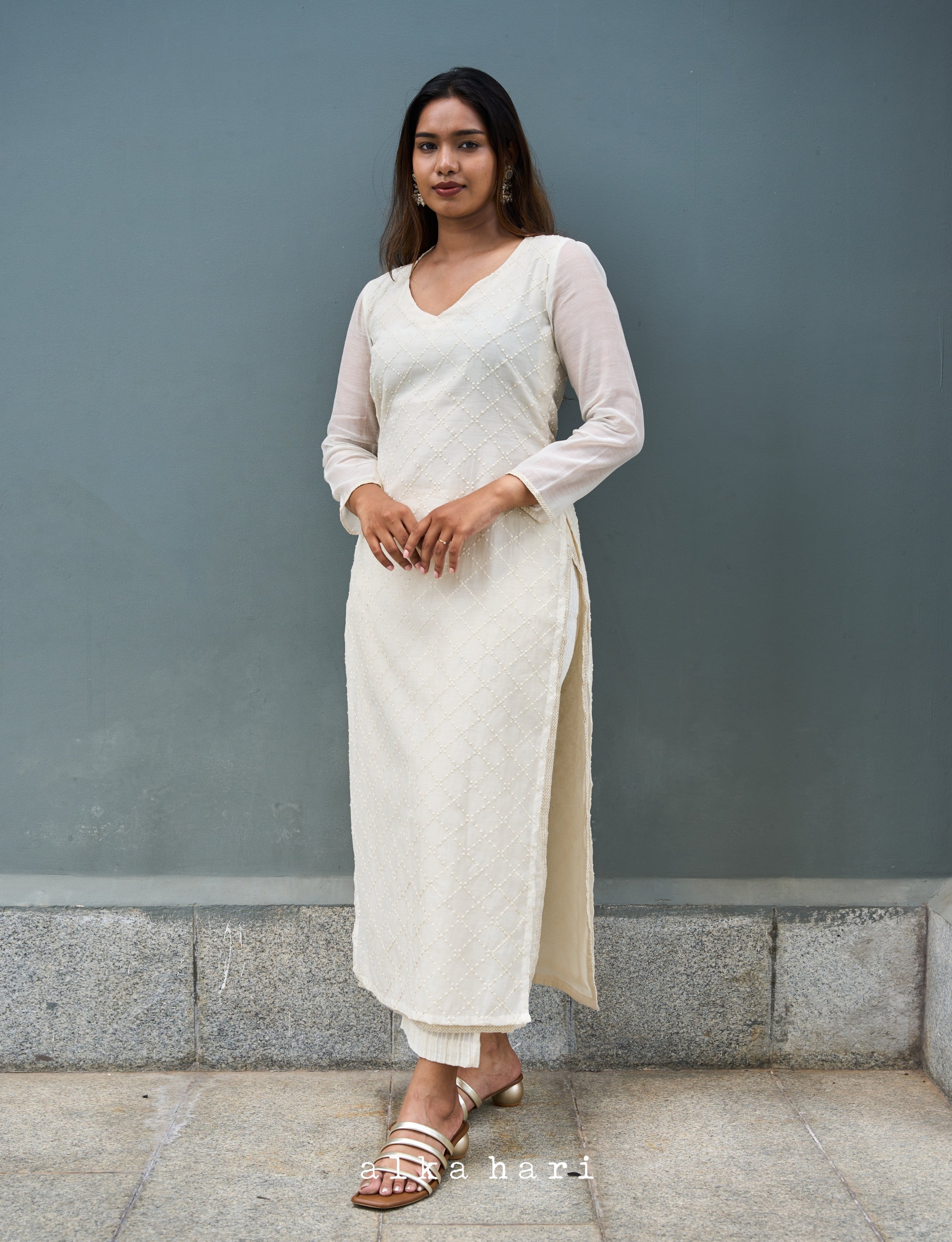 Off White Chanderi Silk Kurta