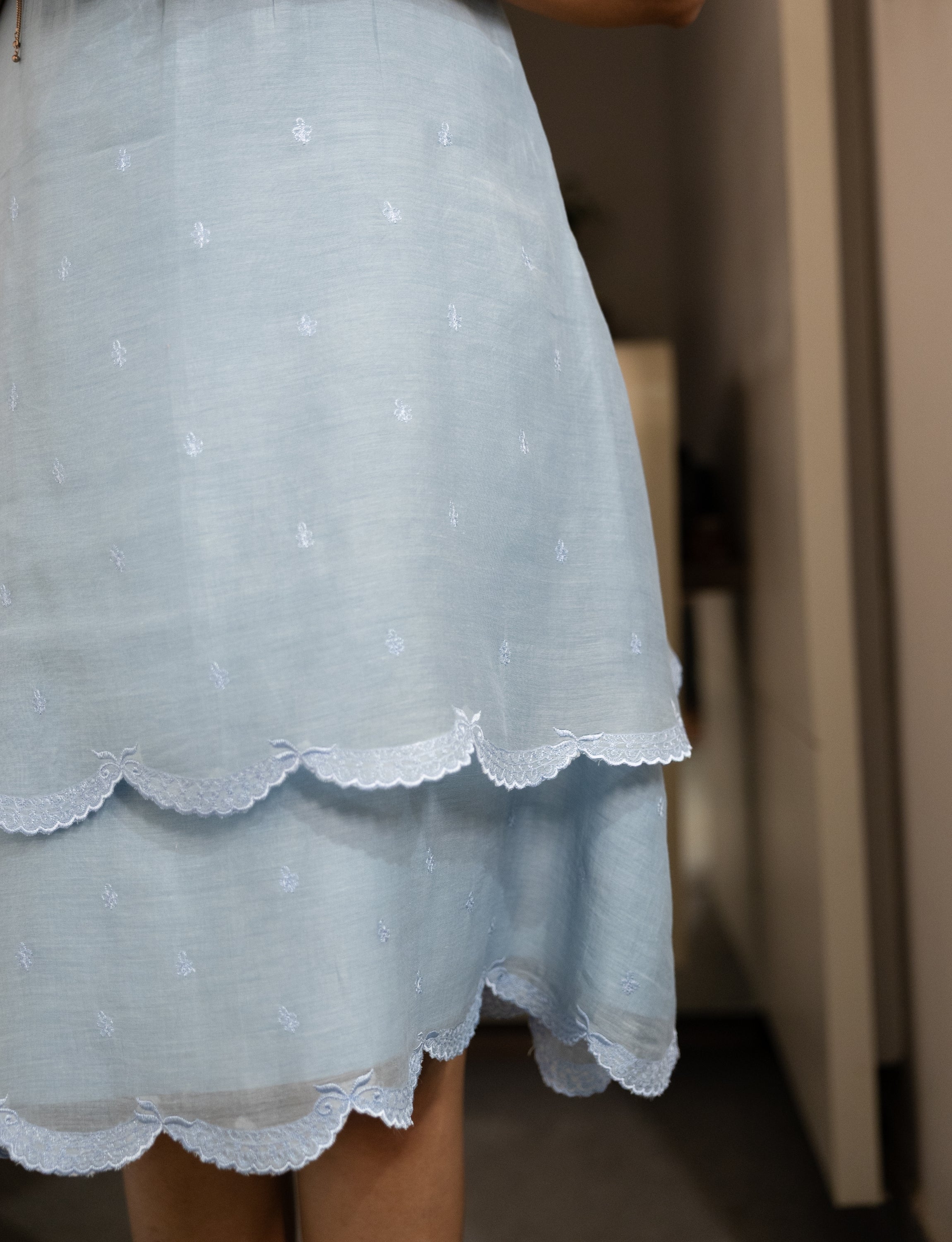 Powder Blue Chanderi Silk Tiered Dress