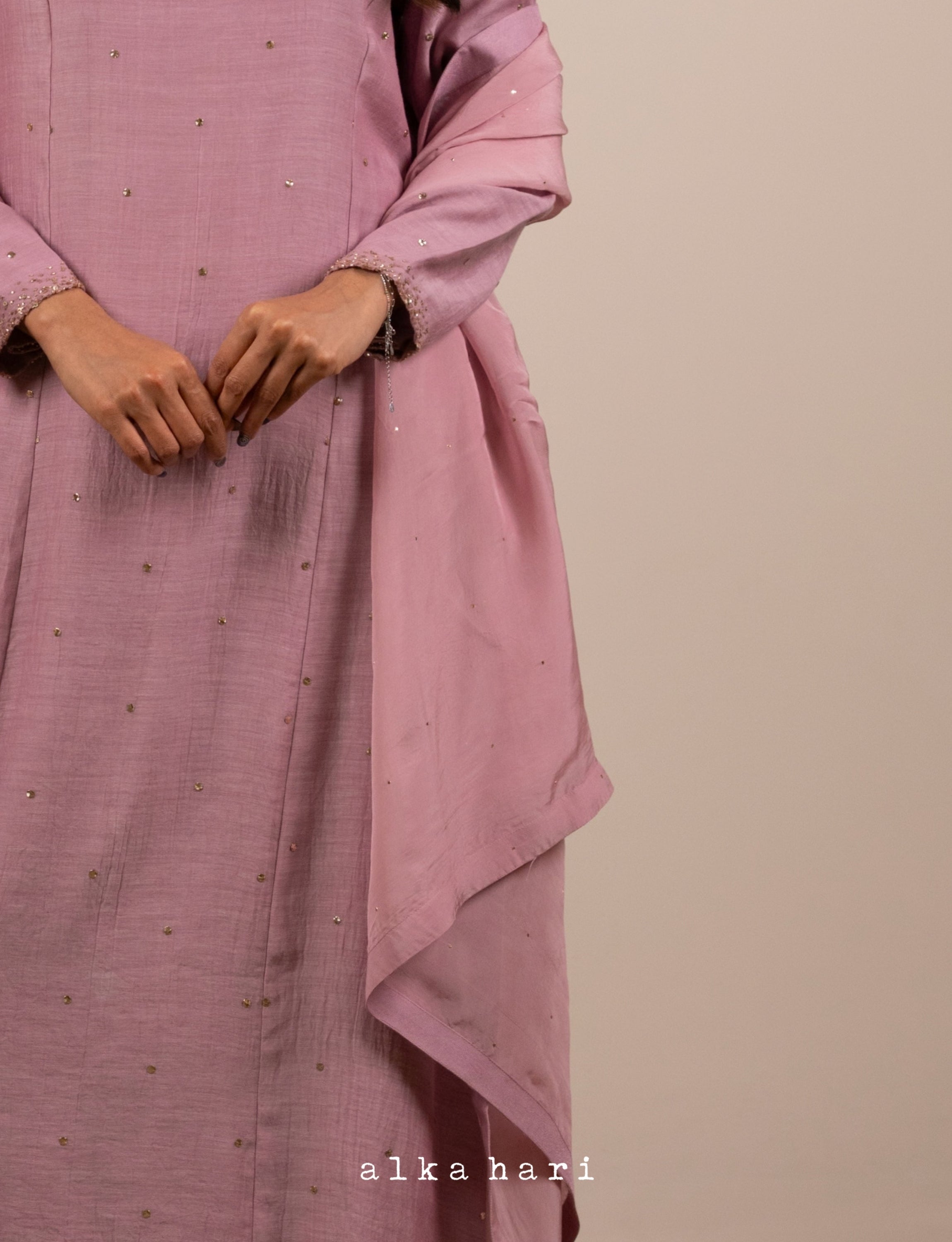 Dusty Pink Organza Dupatta with Mukaish Work