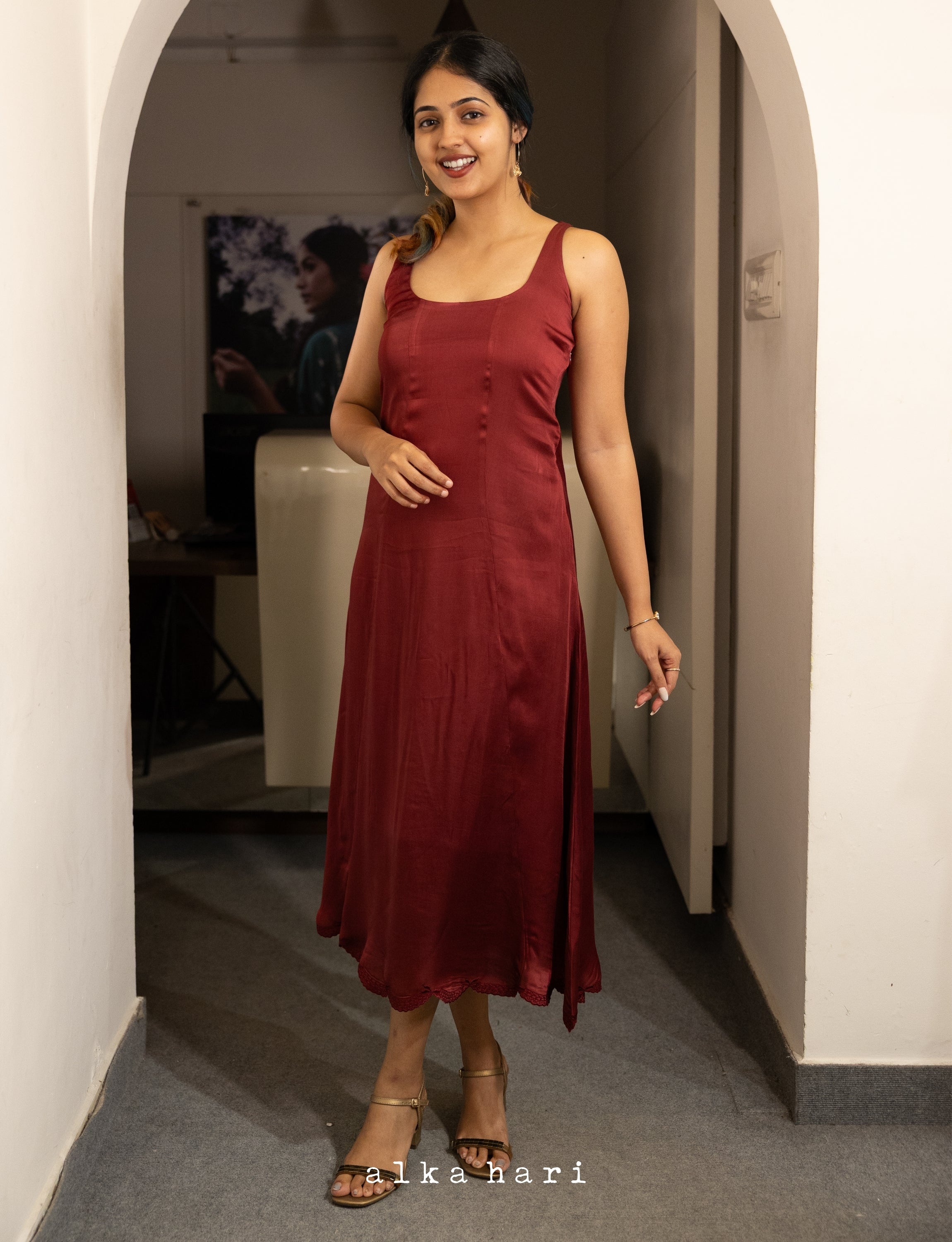 Raspberry Red Panelled Midi Dress