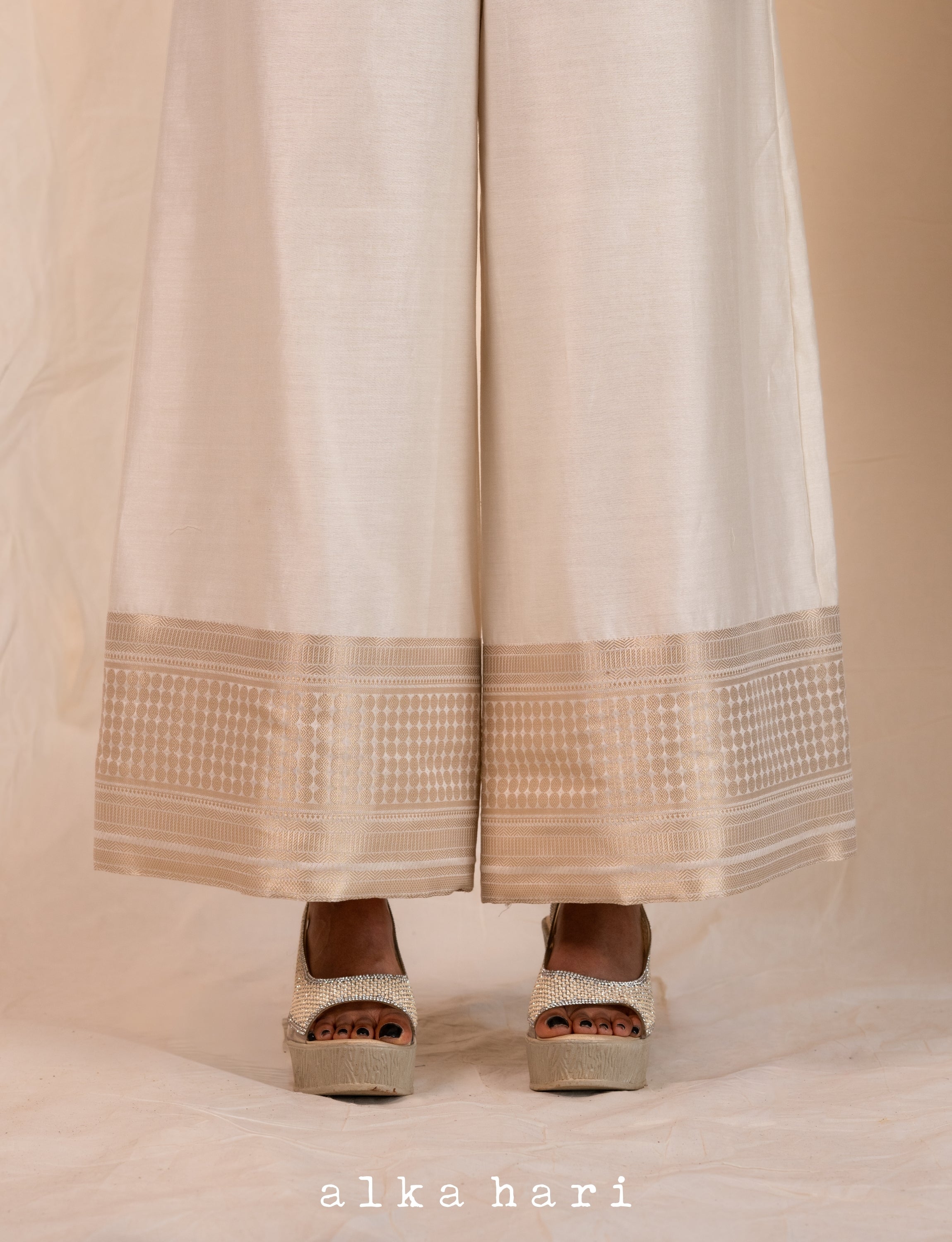 Off White Chanderi Silk Palazzo with Border