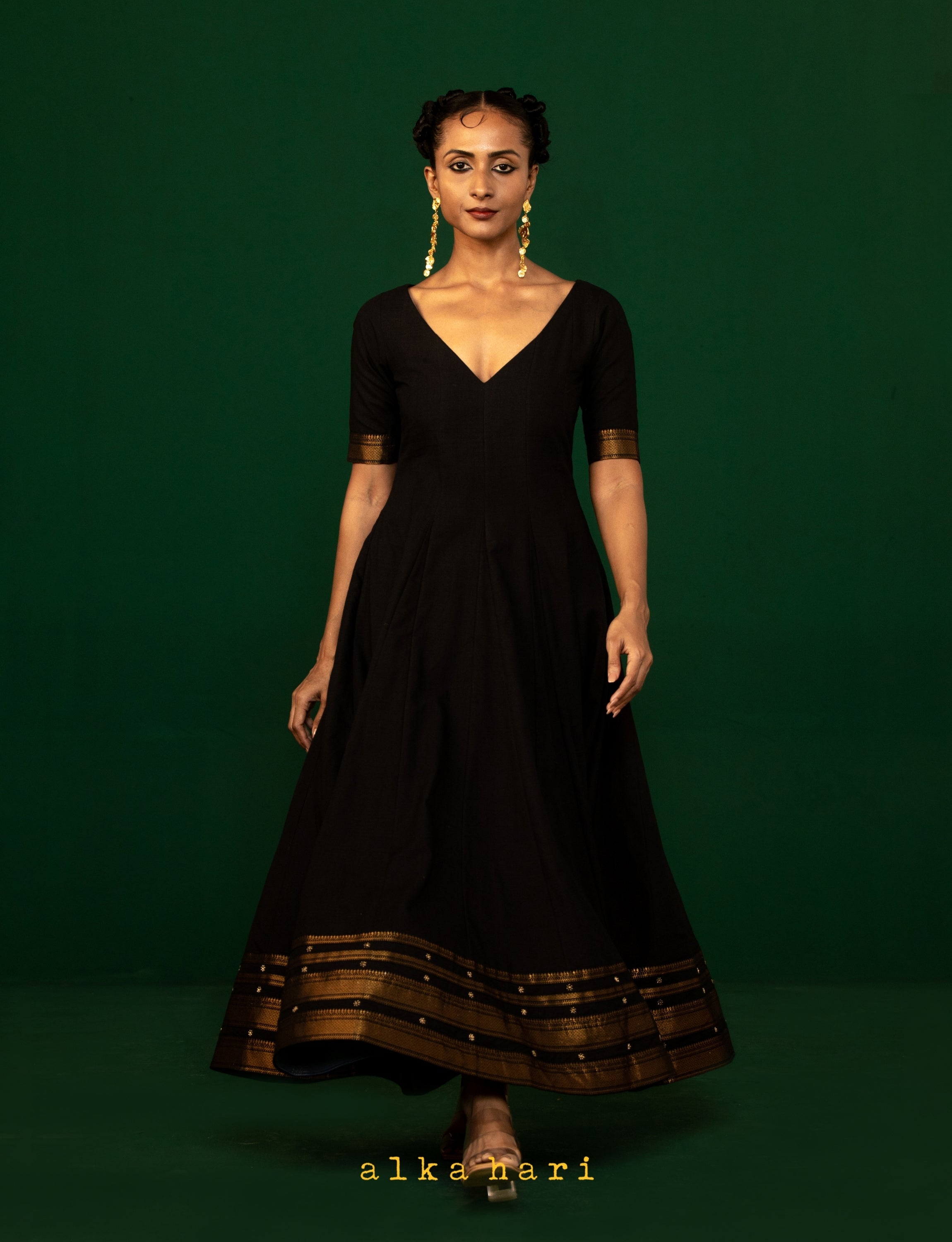 Black Panel Cut Embroidered Dress