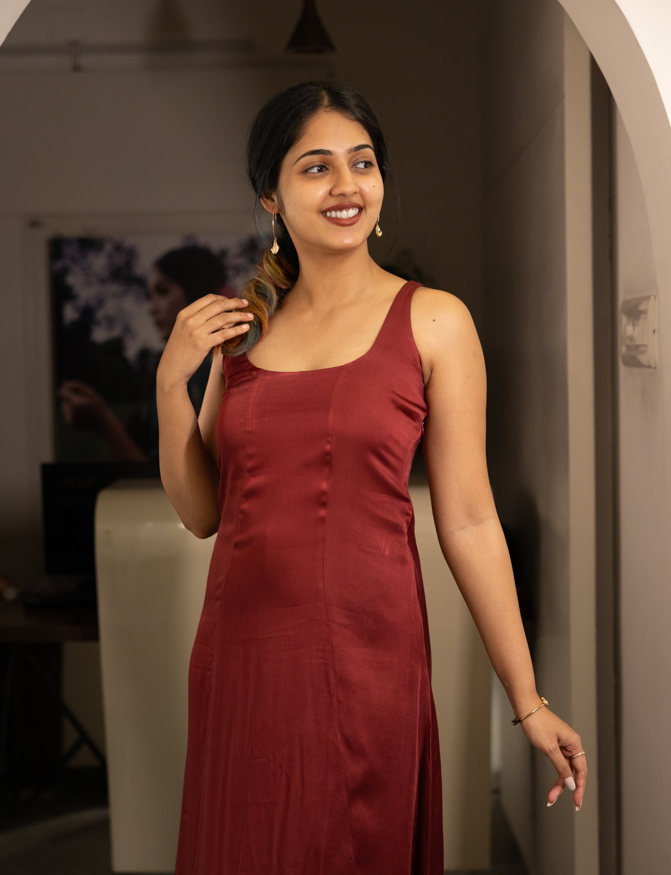 Raspberry Red Panelled Midi Dress