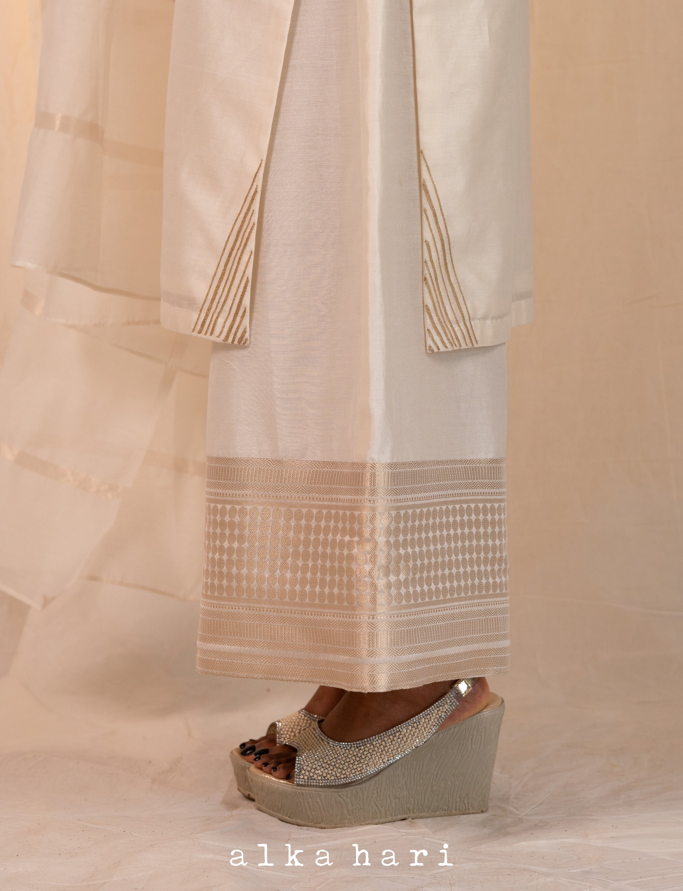 Off White Chanderi Silk Palazzo with Border