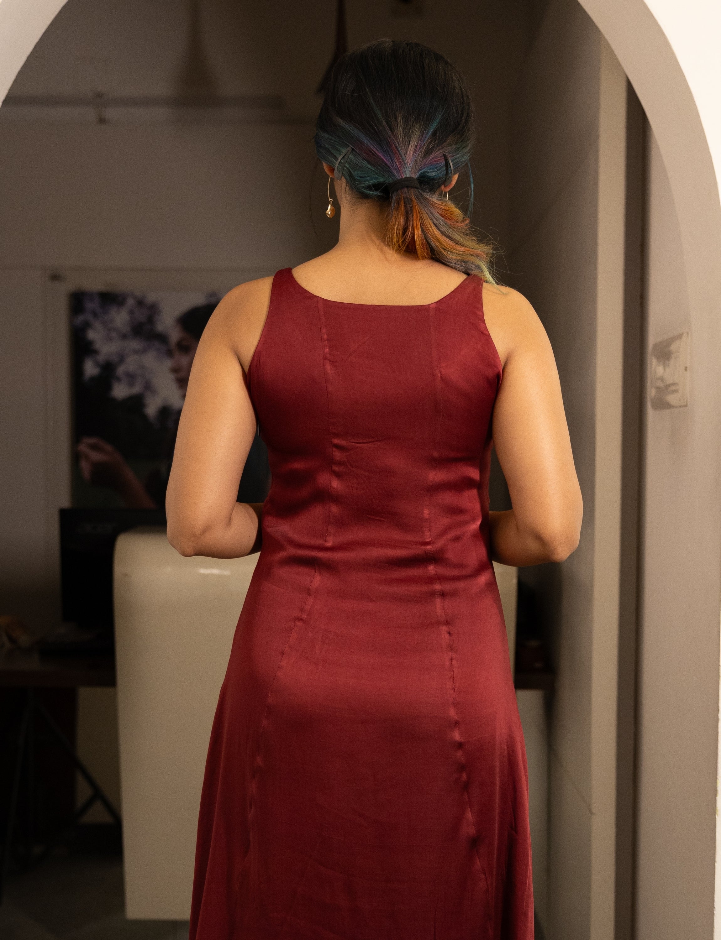 Raspberry Red Panelled Midi Dress