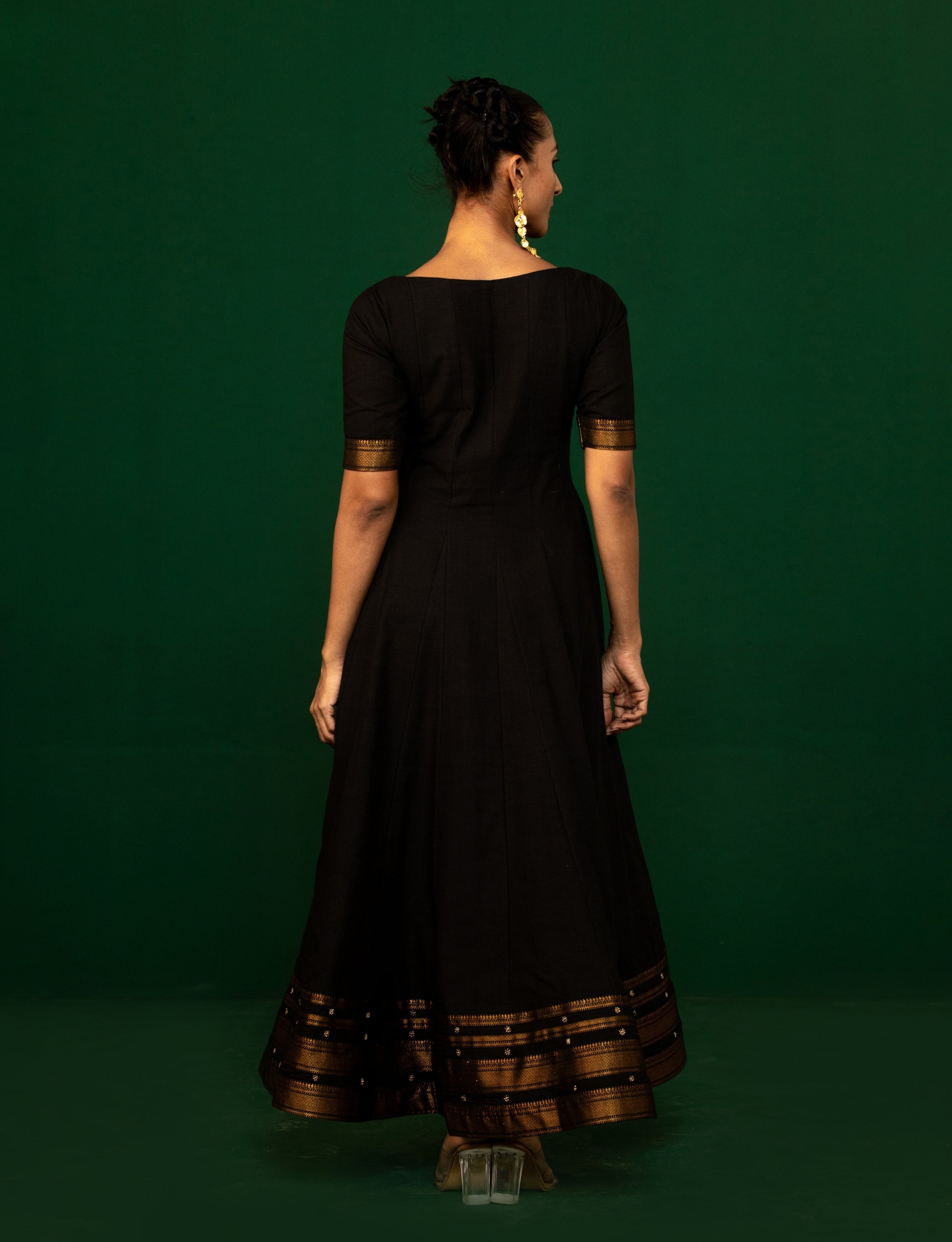 Black Panel Cut Embroidered Dress