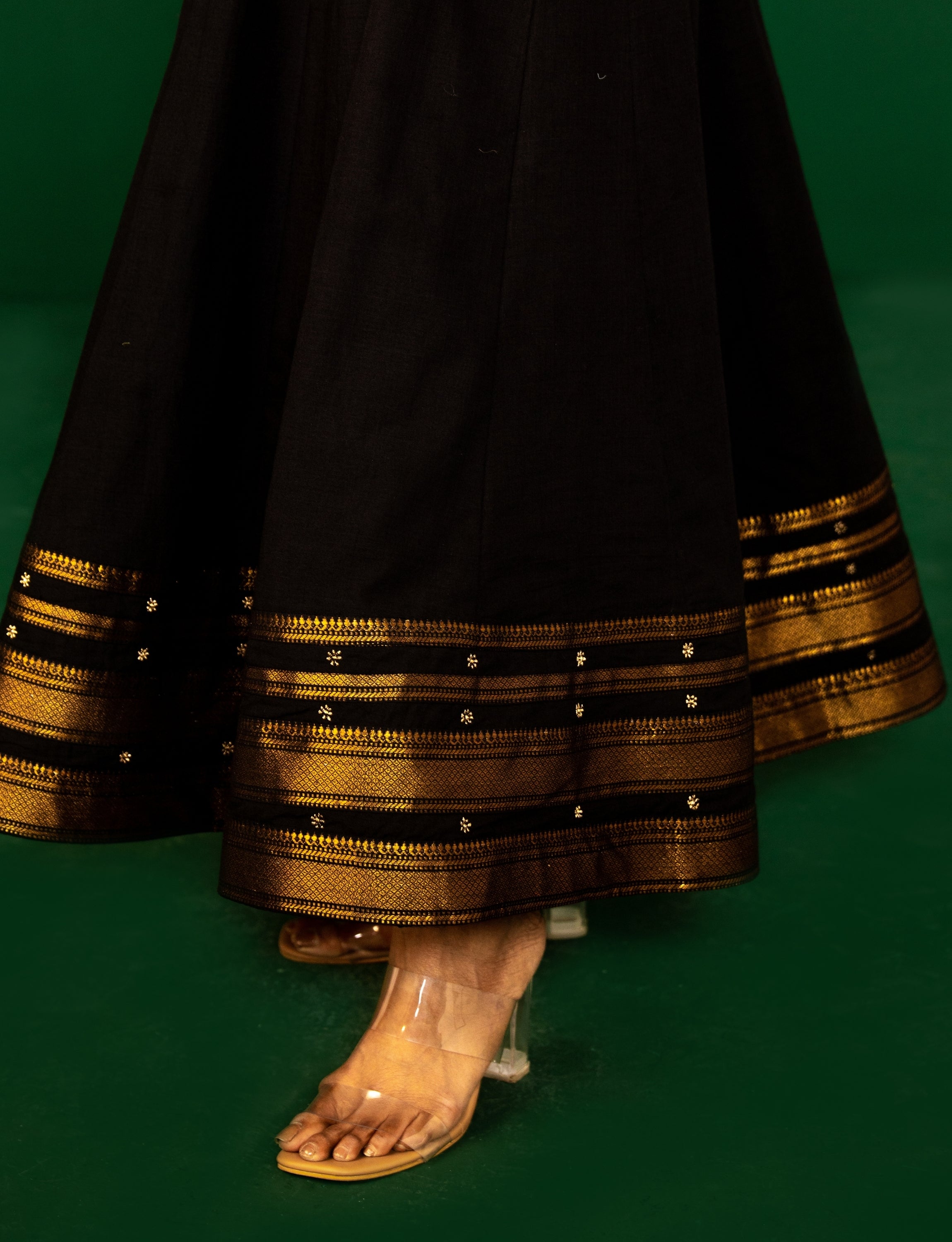 Black Panel Cut Embroidered Dress