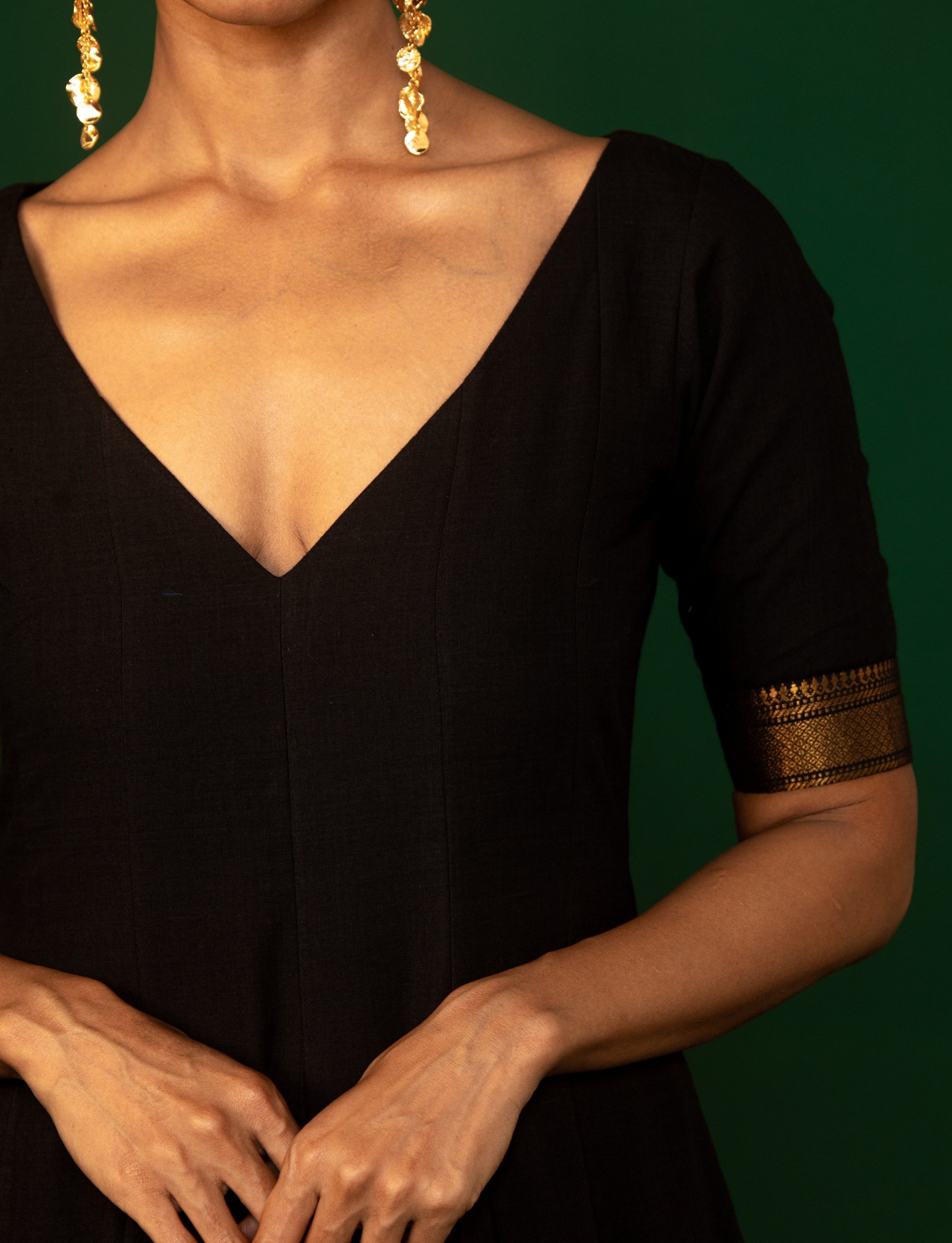 Black Panel Cut Embroidered Dress