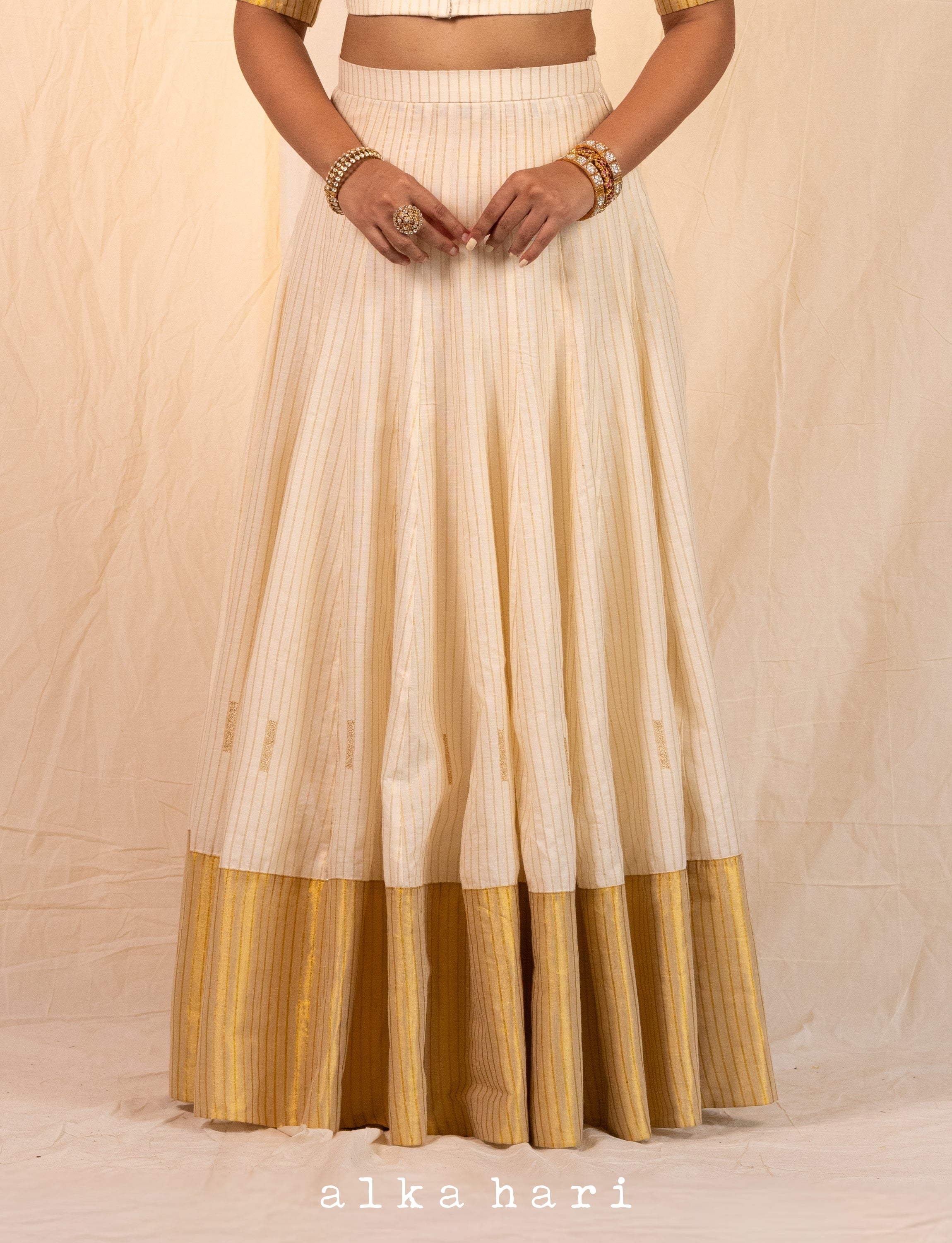 Off White Golden Stripped Pleated Skirt