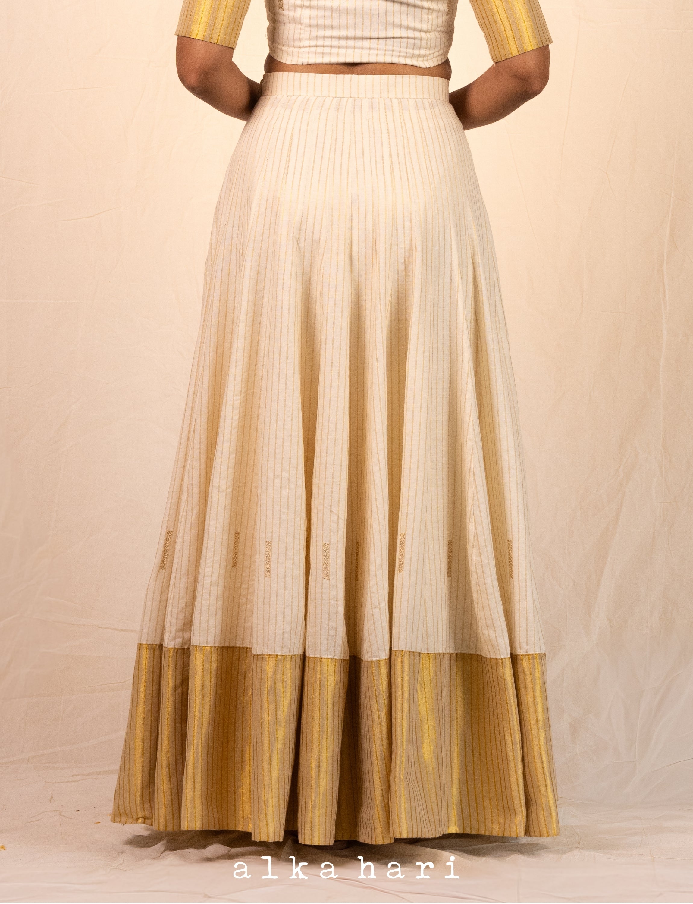 Off White Golden Stripped Pleated Skirt