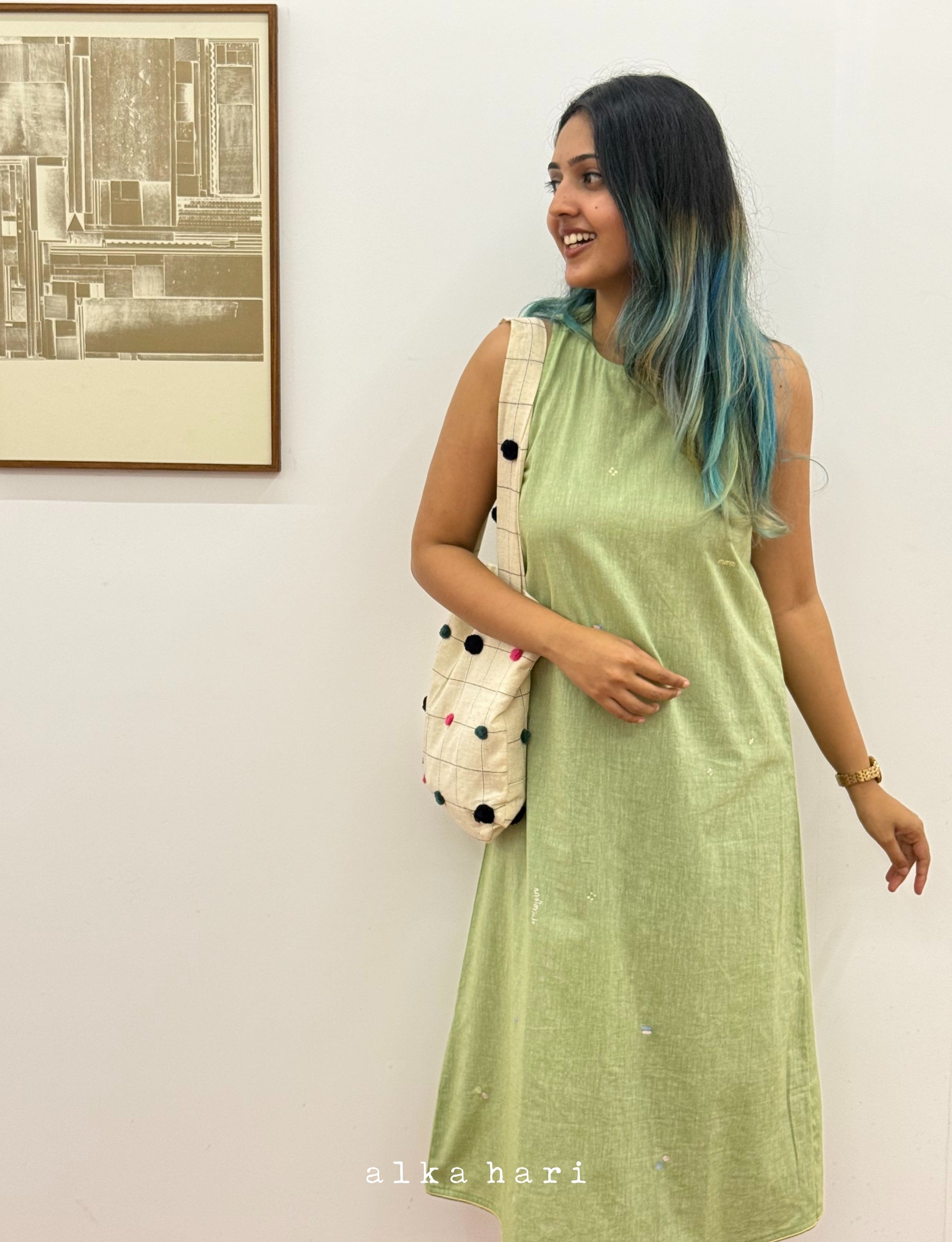Pastel Green Closed Neck Dress