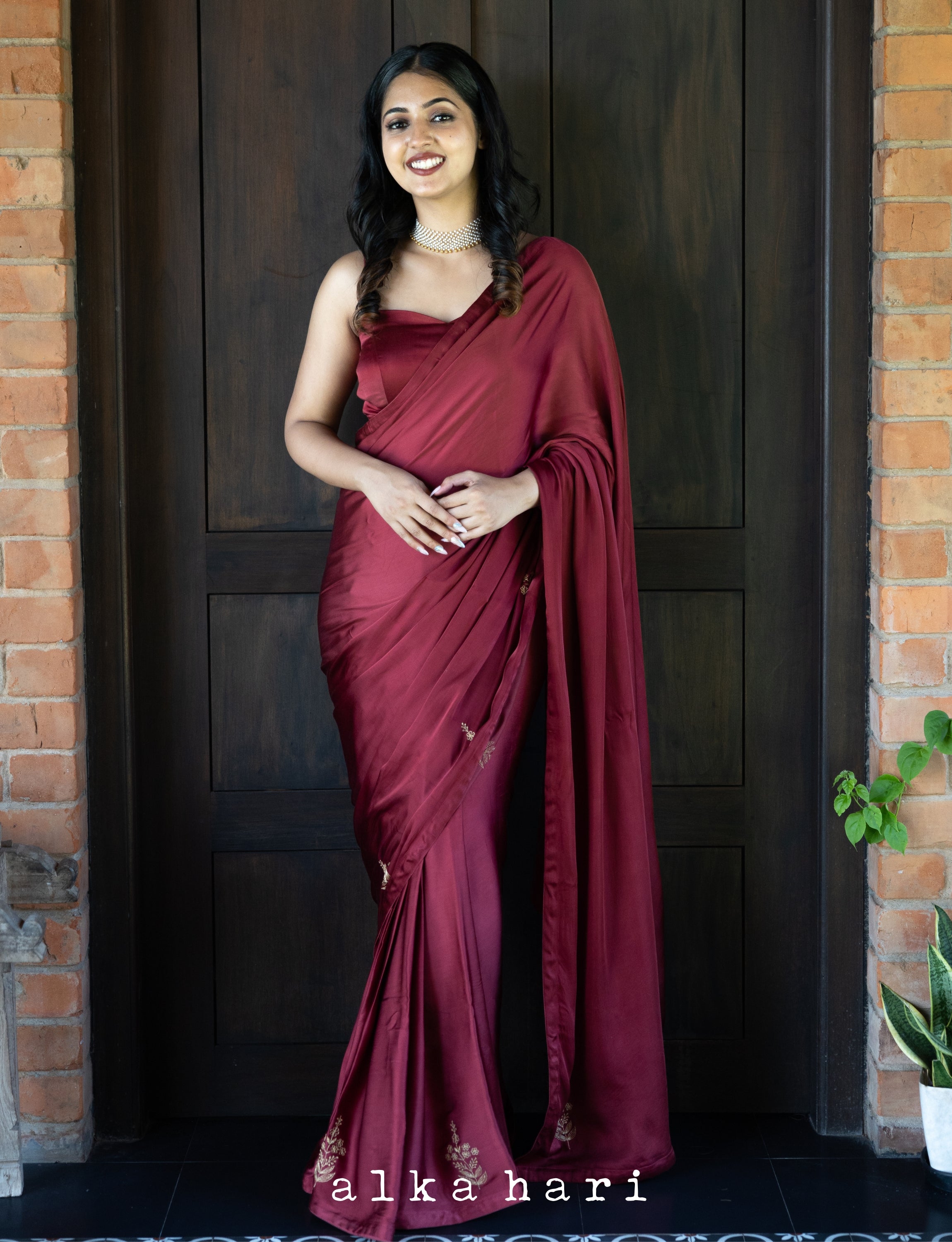 Raspberry Embroidered Saree