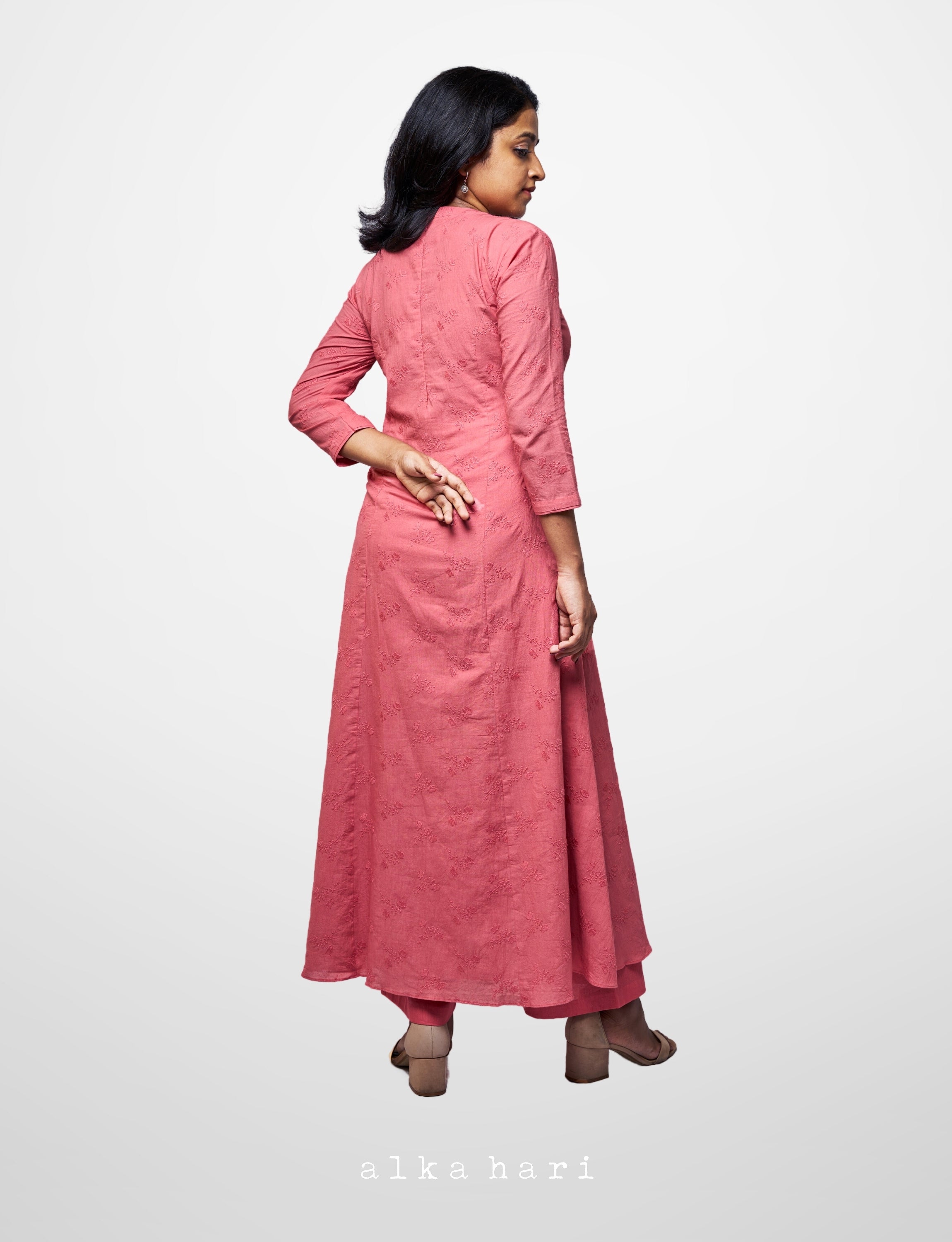 Peach Embroidered Anarkali