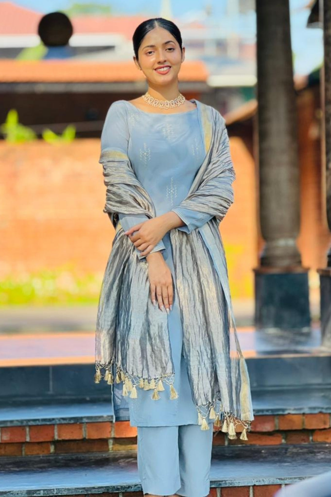 Light Grey Embroidered Kurta