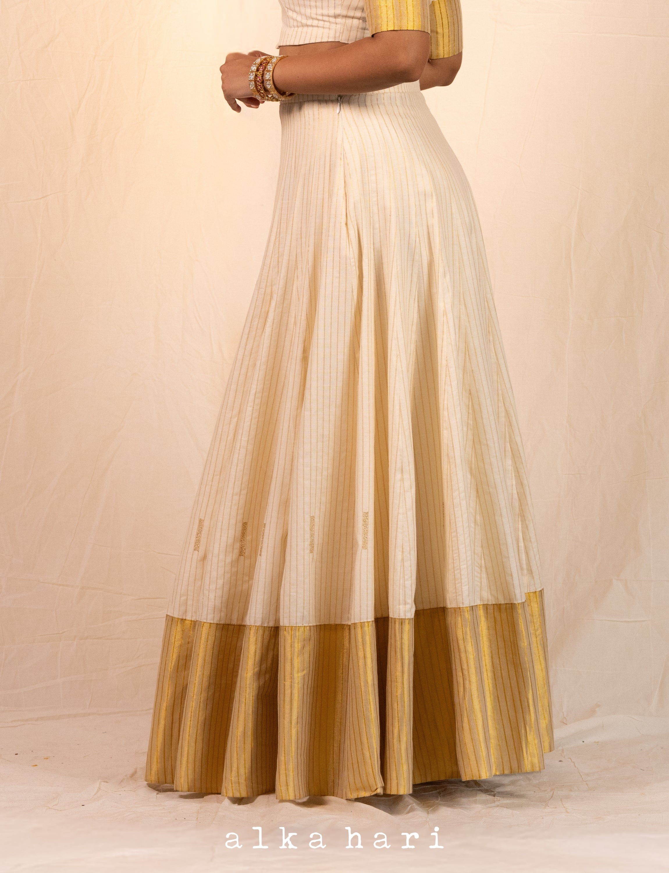 Off White Golden Stripped Pleated Skirt