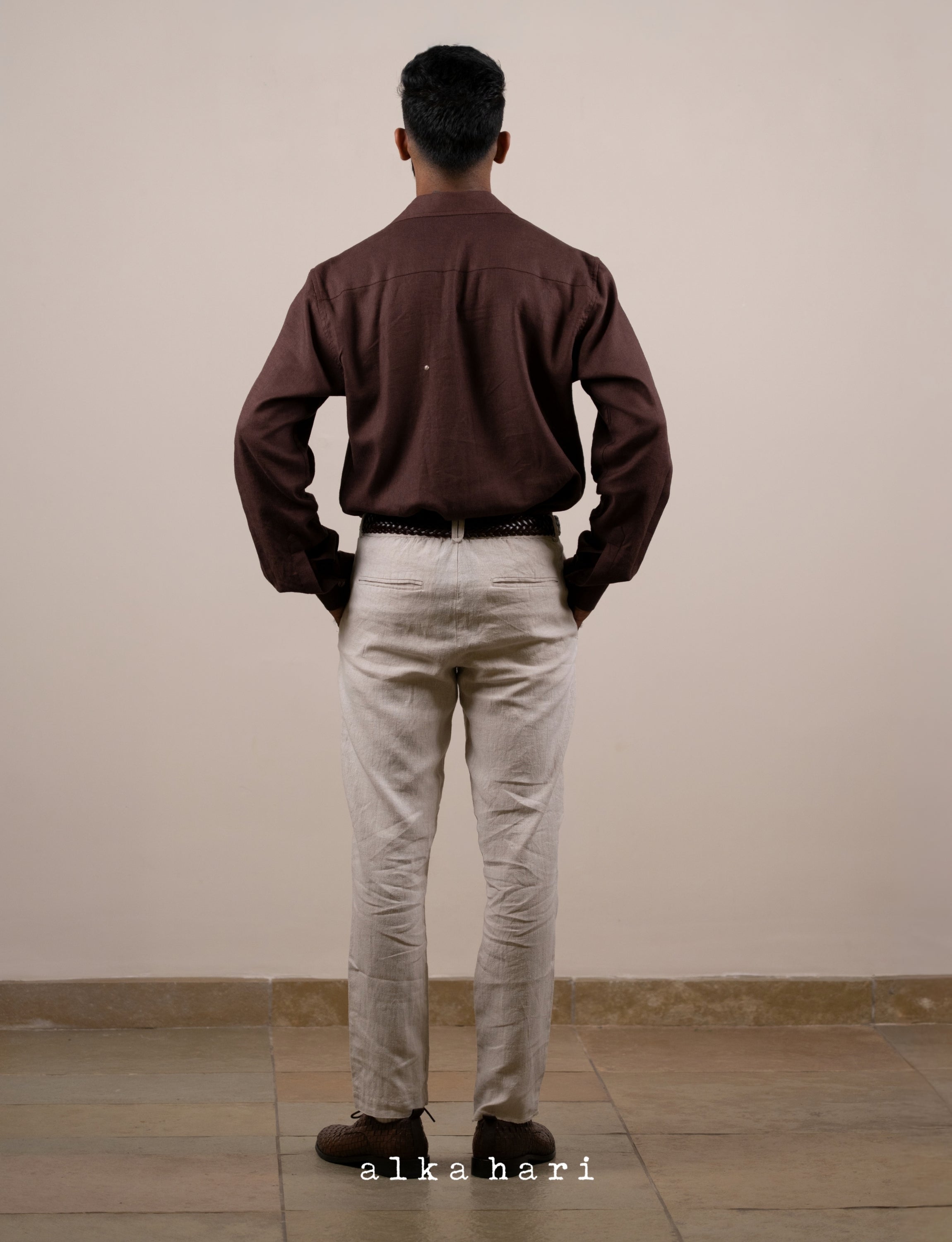 Brown Linen Shirt with Mukaish Work