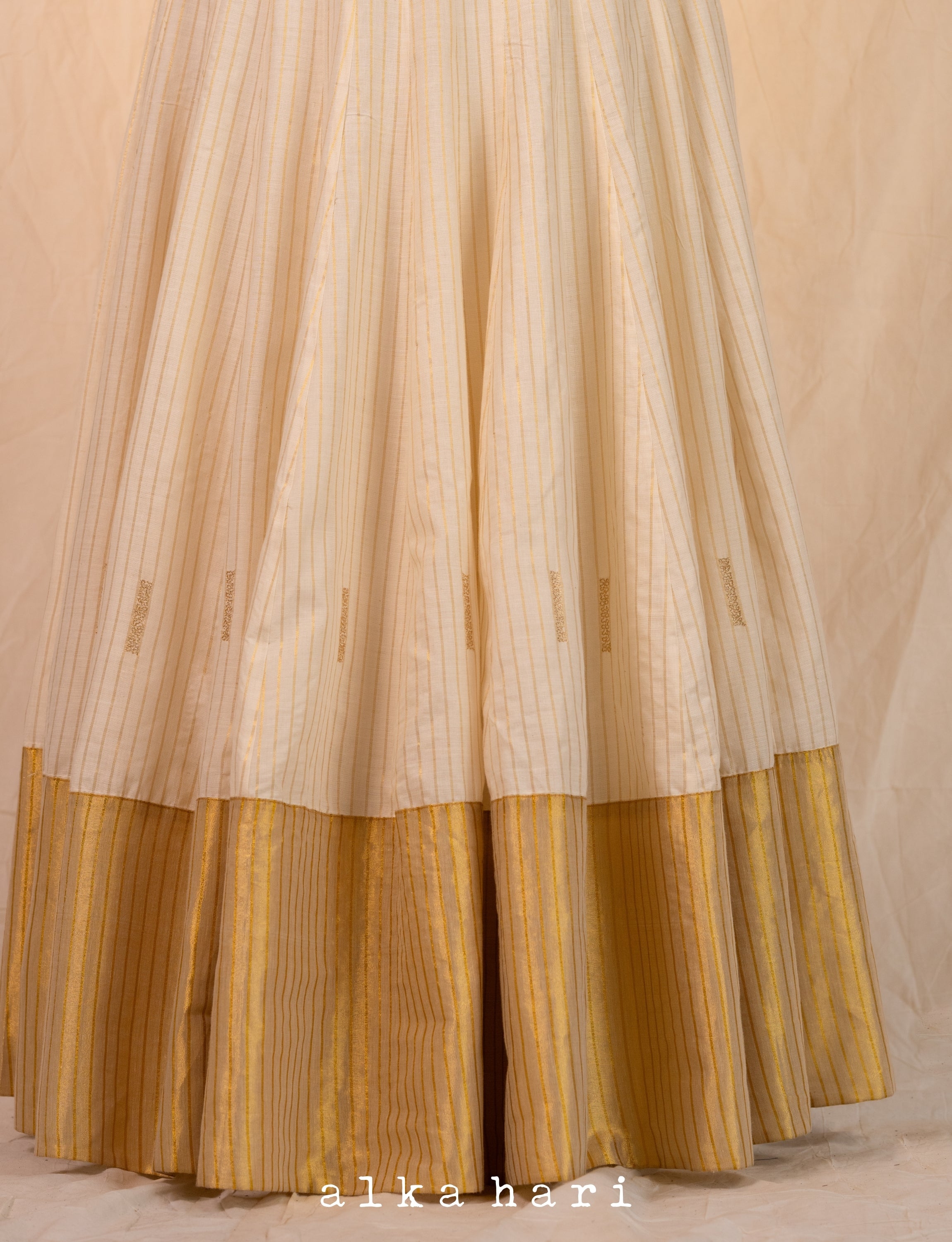 Off White Golden Stripped Pleated Skirt