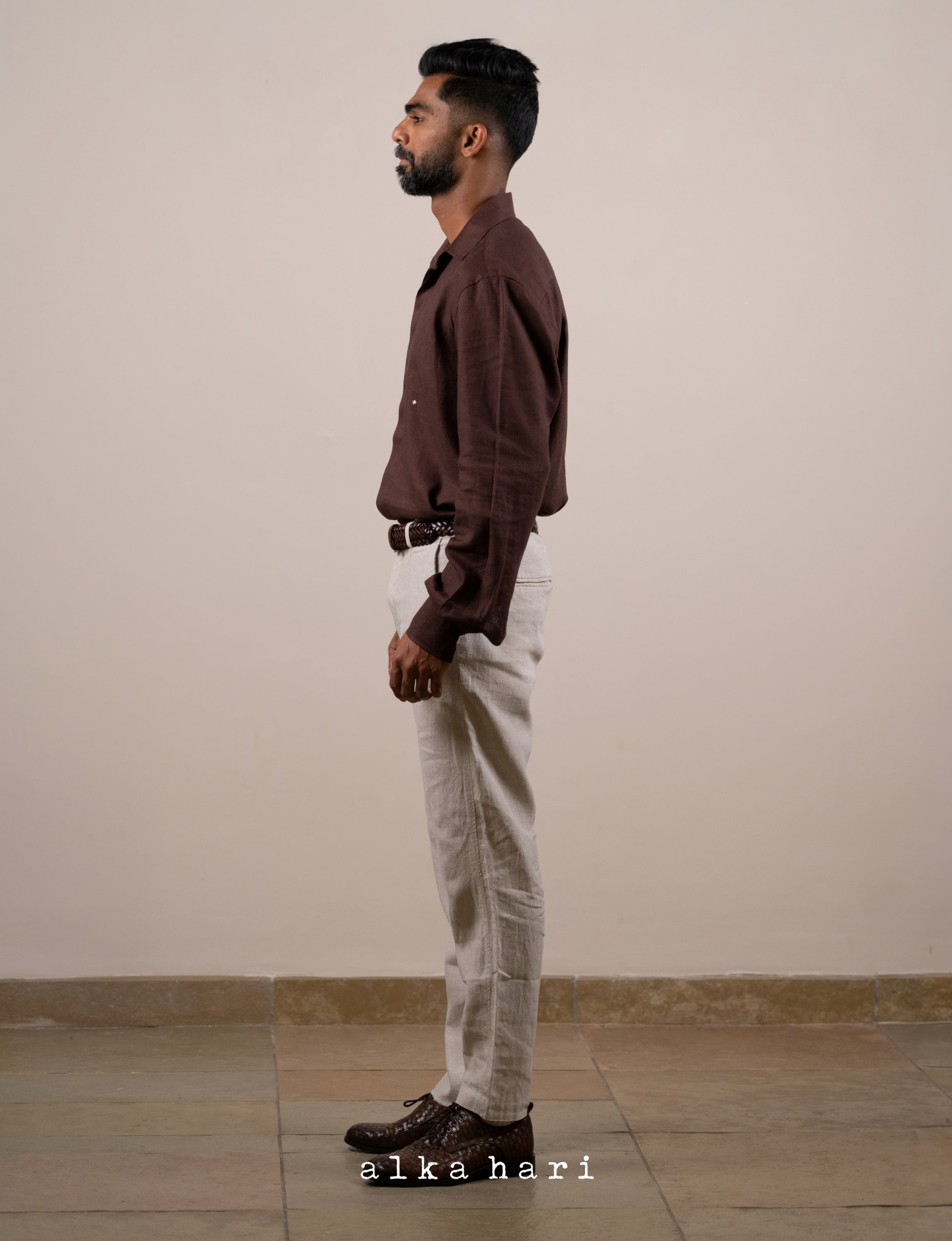 Brown Linen Shirt with Mukaish Work