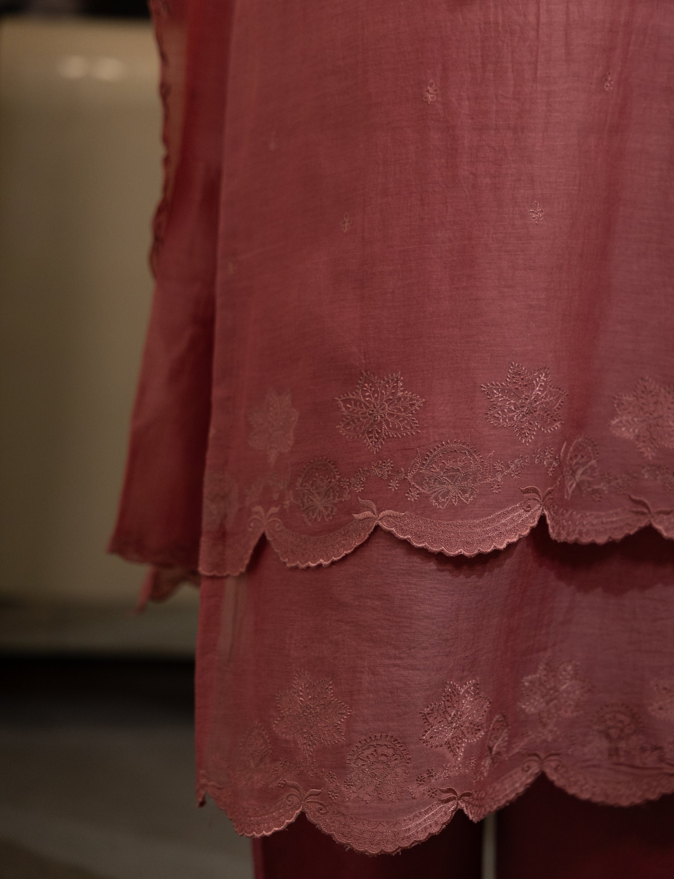 Dusty Pink Chanderi Silk Embroidered Kurta