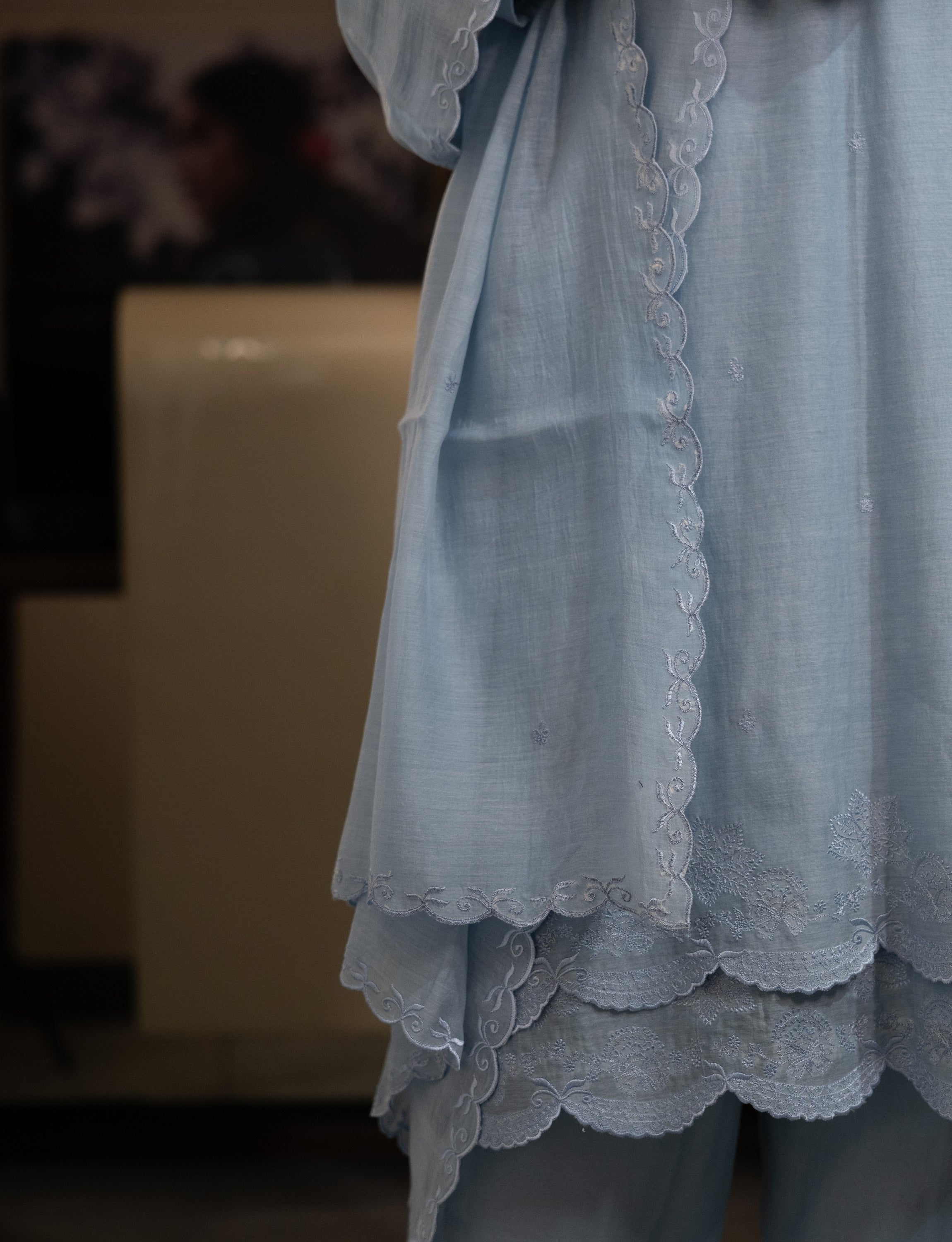 Powder Blue Chanderi Silk Embroidered Kurta