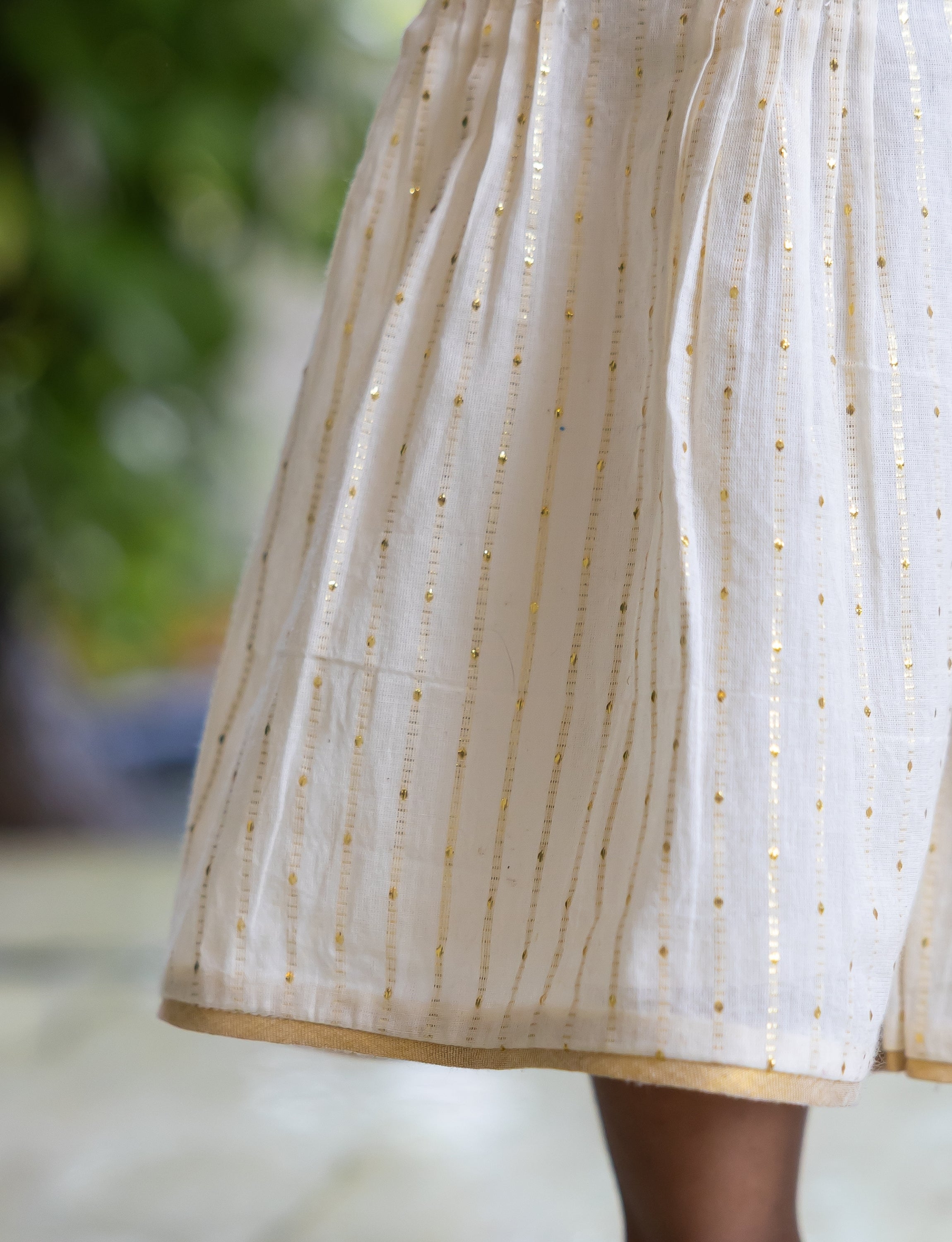 Flower Embroidered Off White Kurta with Flared Bottom