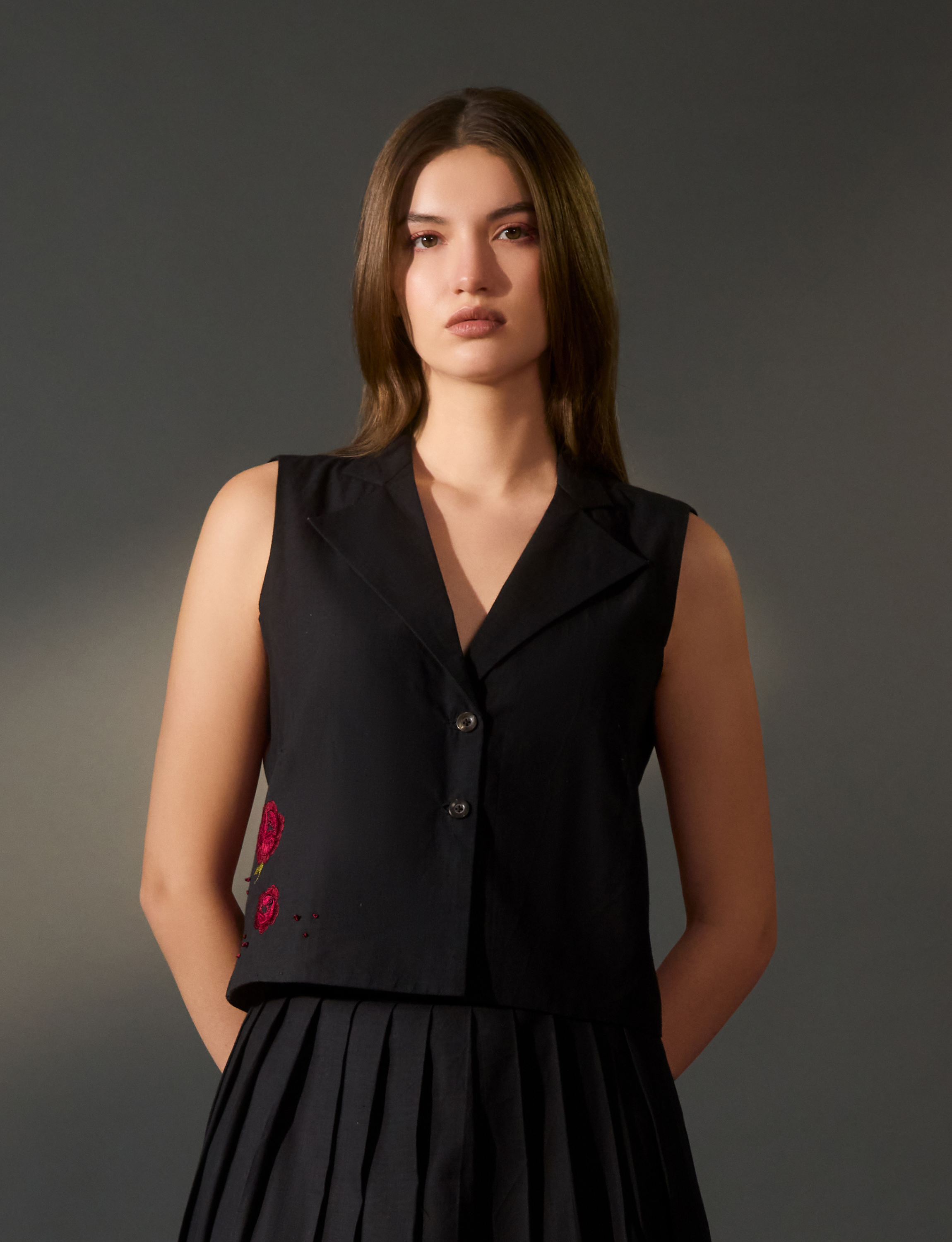 Black Embroidered Vest