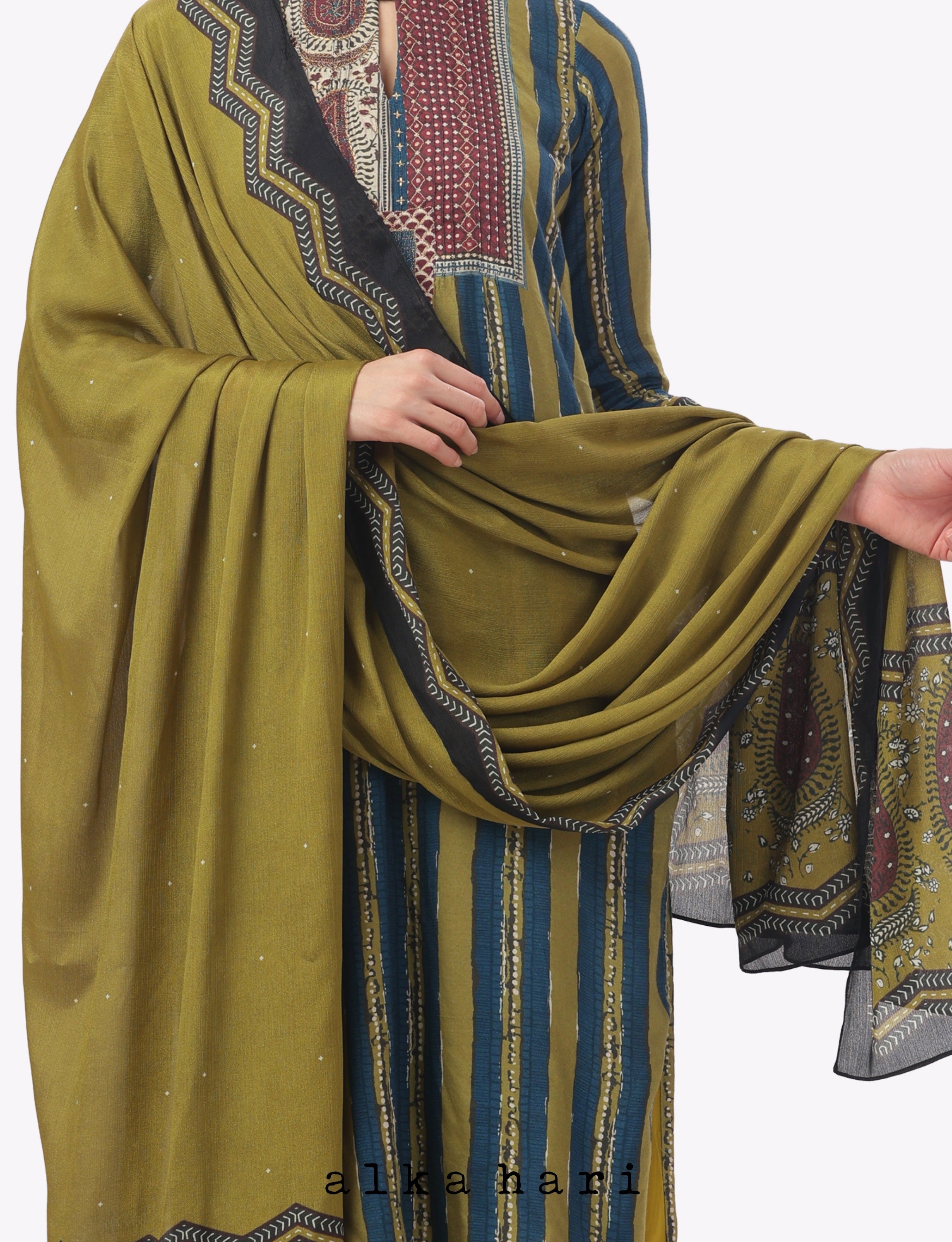 Olive Green Printed Dupatta