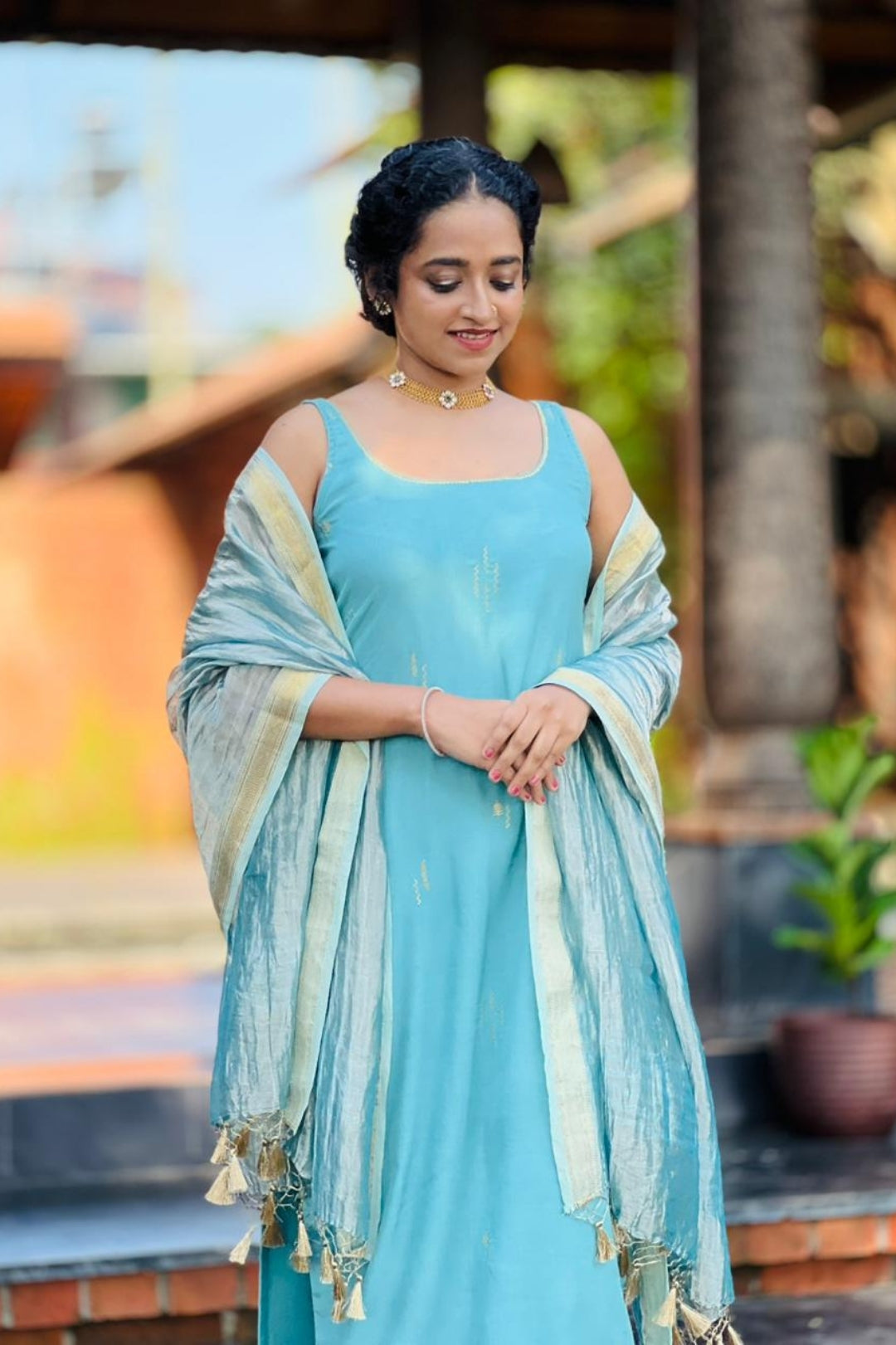 Powder Blue Embroidered Kurta