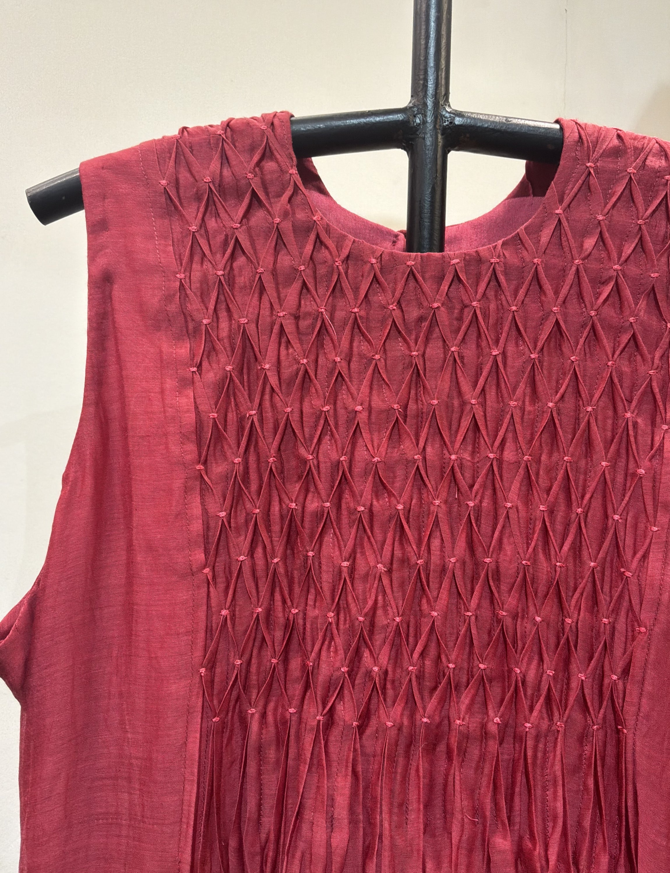 Raspberry Red Chanderi Silk Smocked Dress