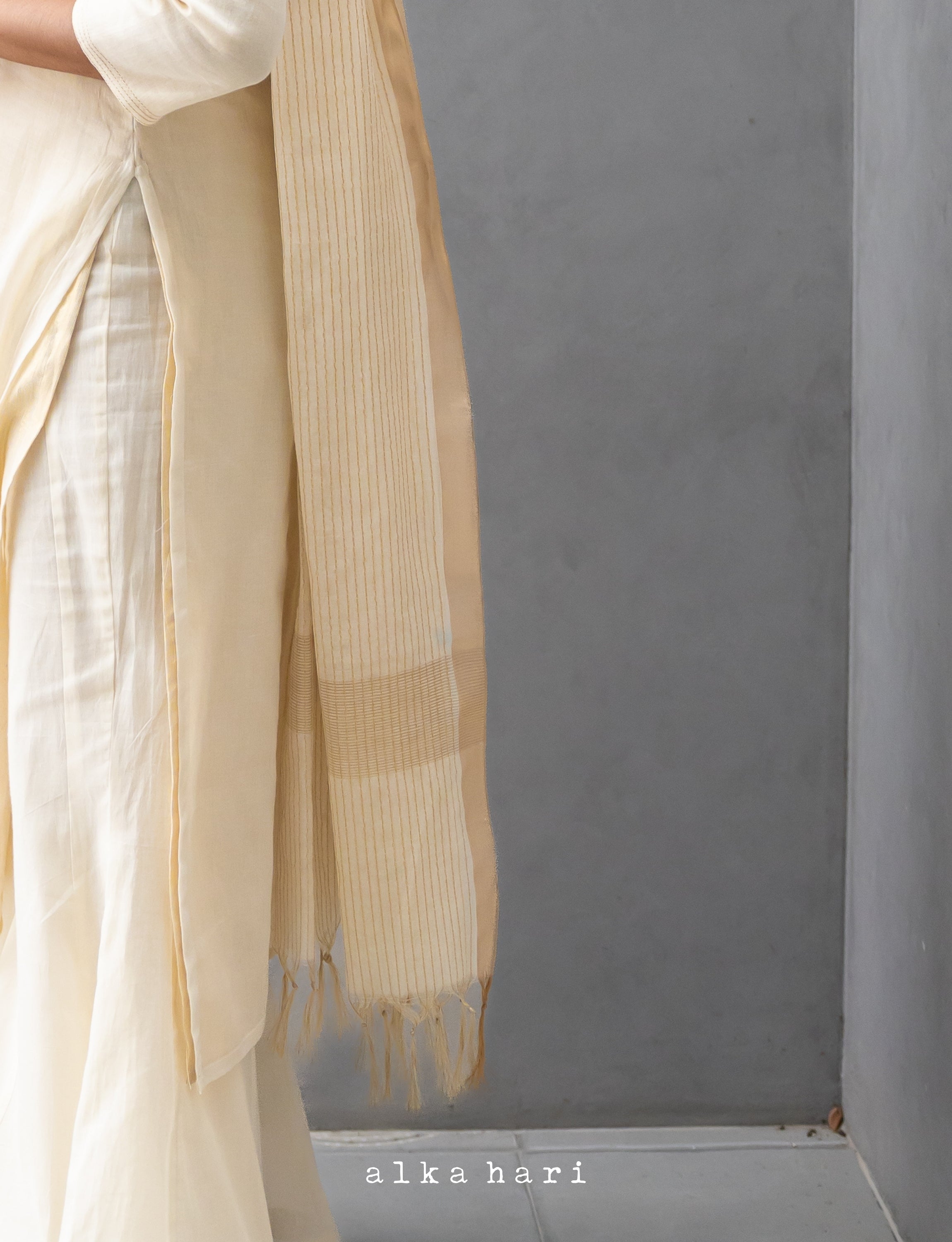 Golden Dupatta with Embroidered Lines