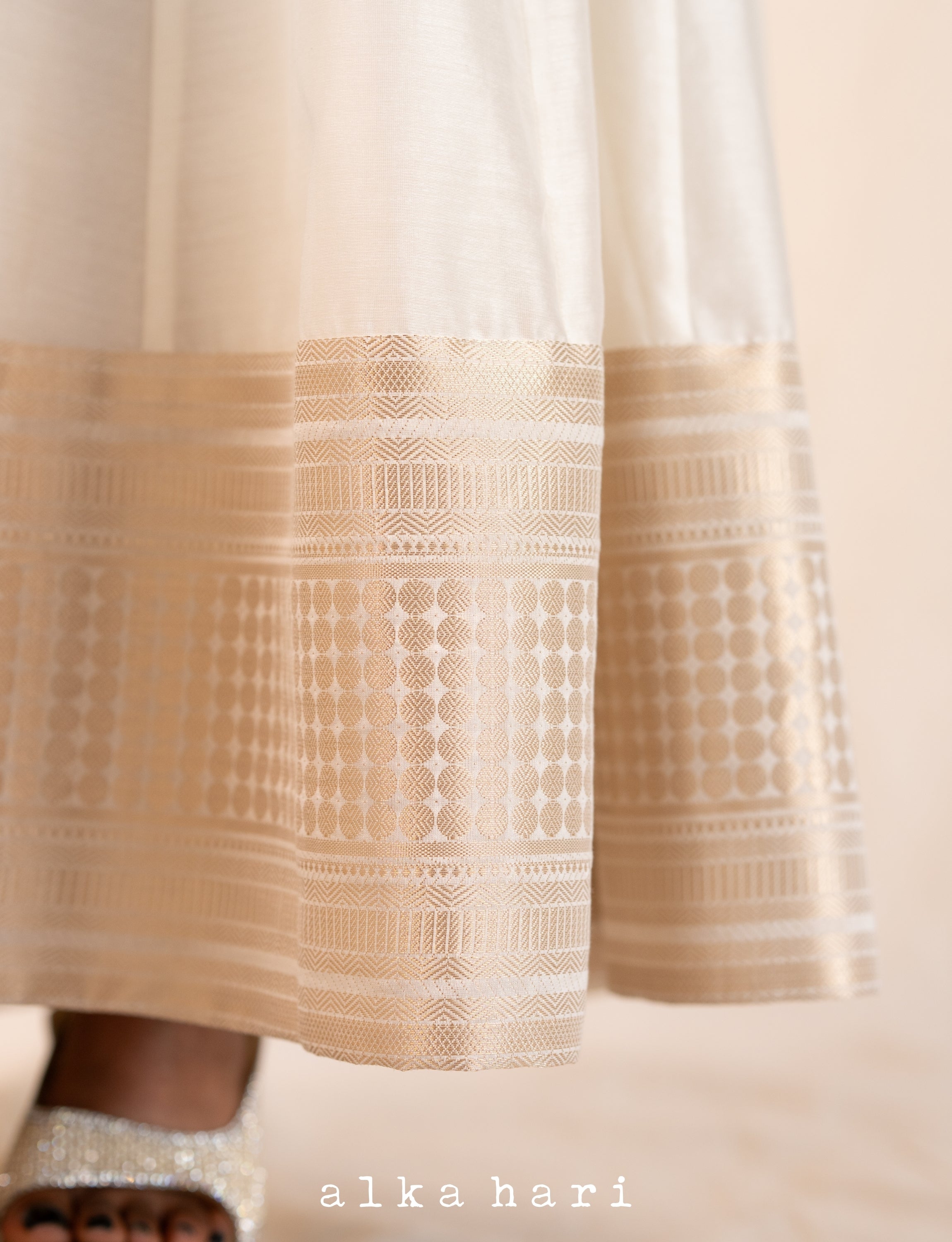 Off White Chanderi Silk Dress with Intricate Border
