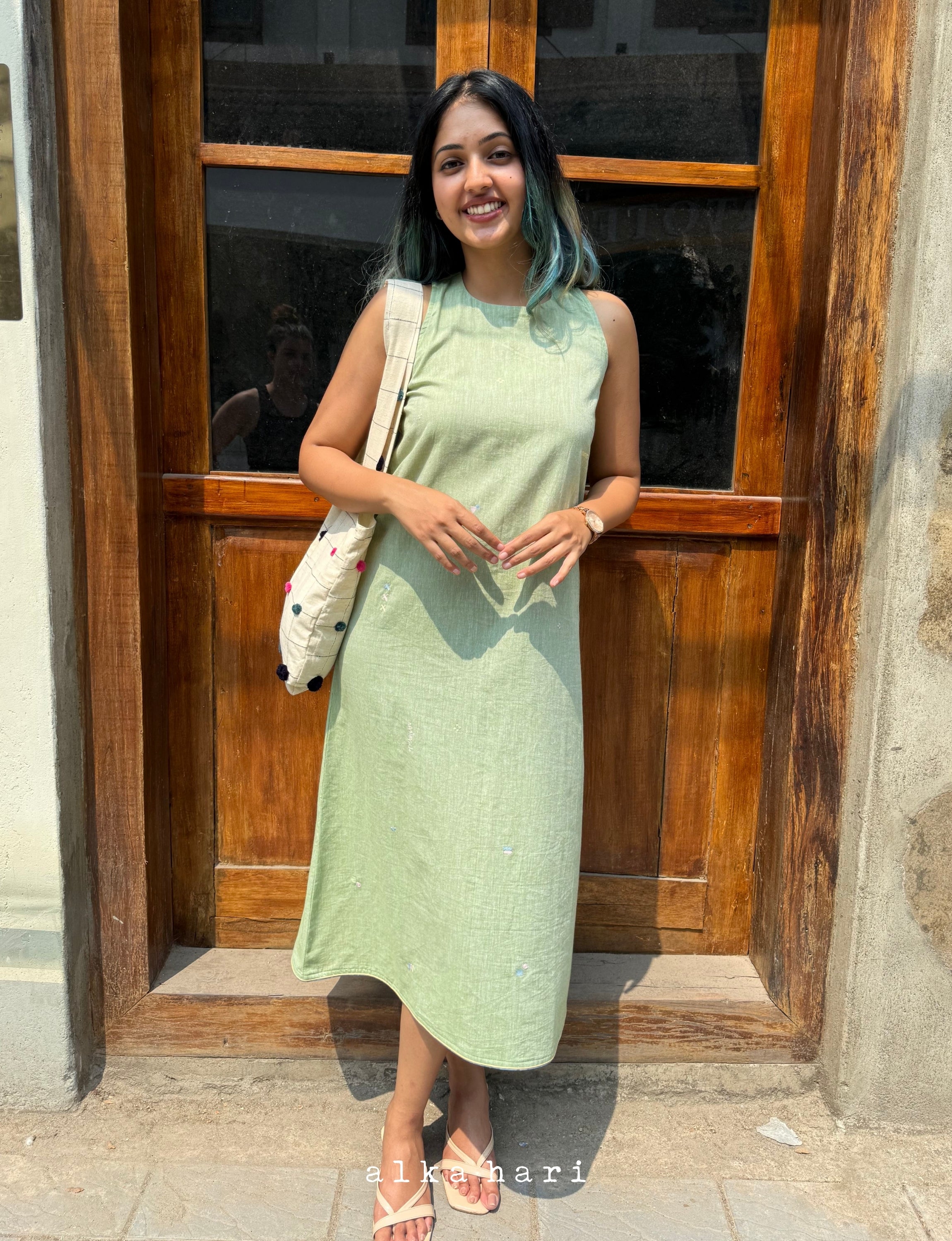 Pastel Green Closed Neck Dress