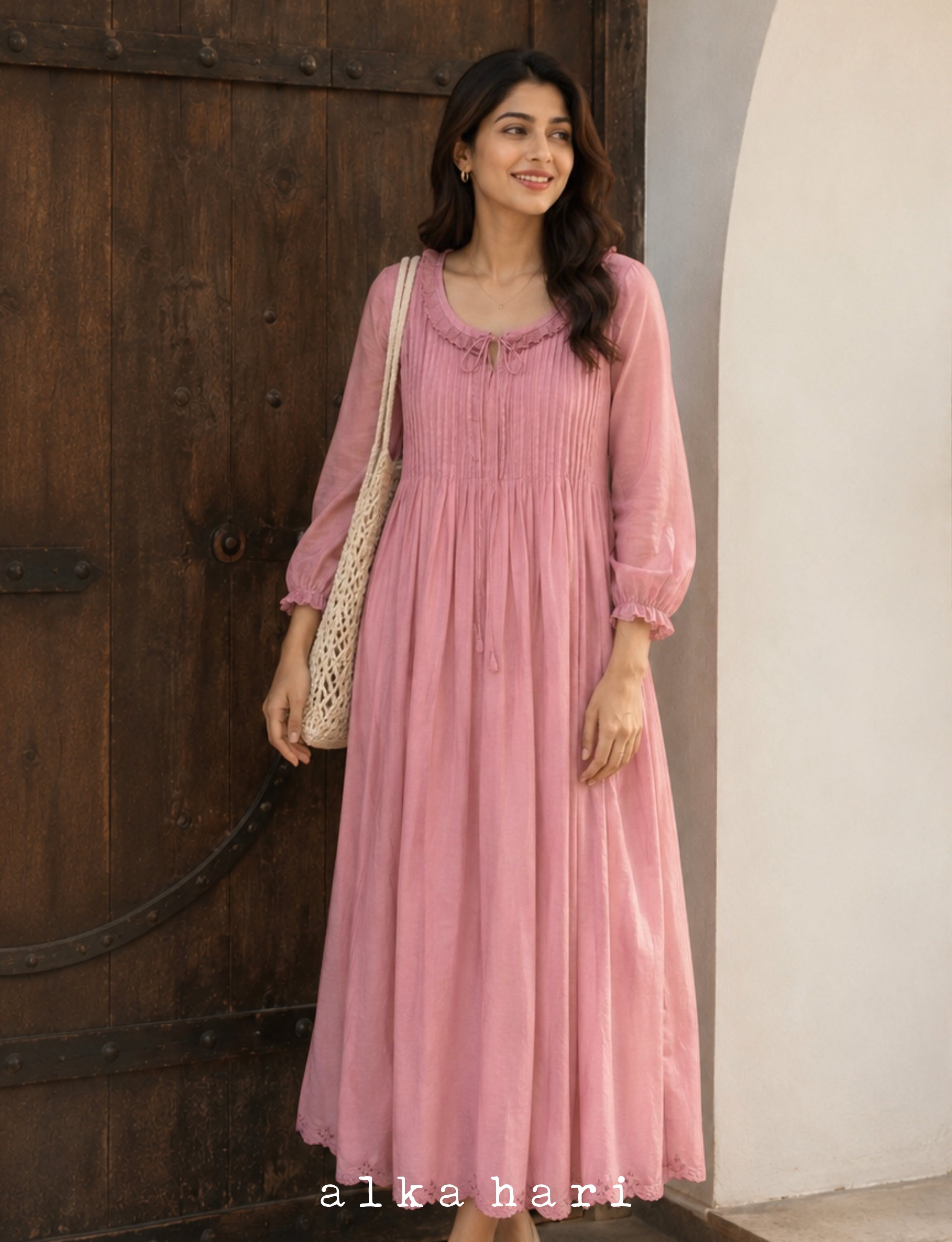 Dusty Pink Chanderi Silk Dress