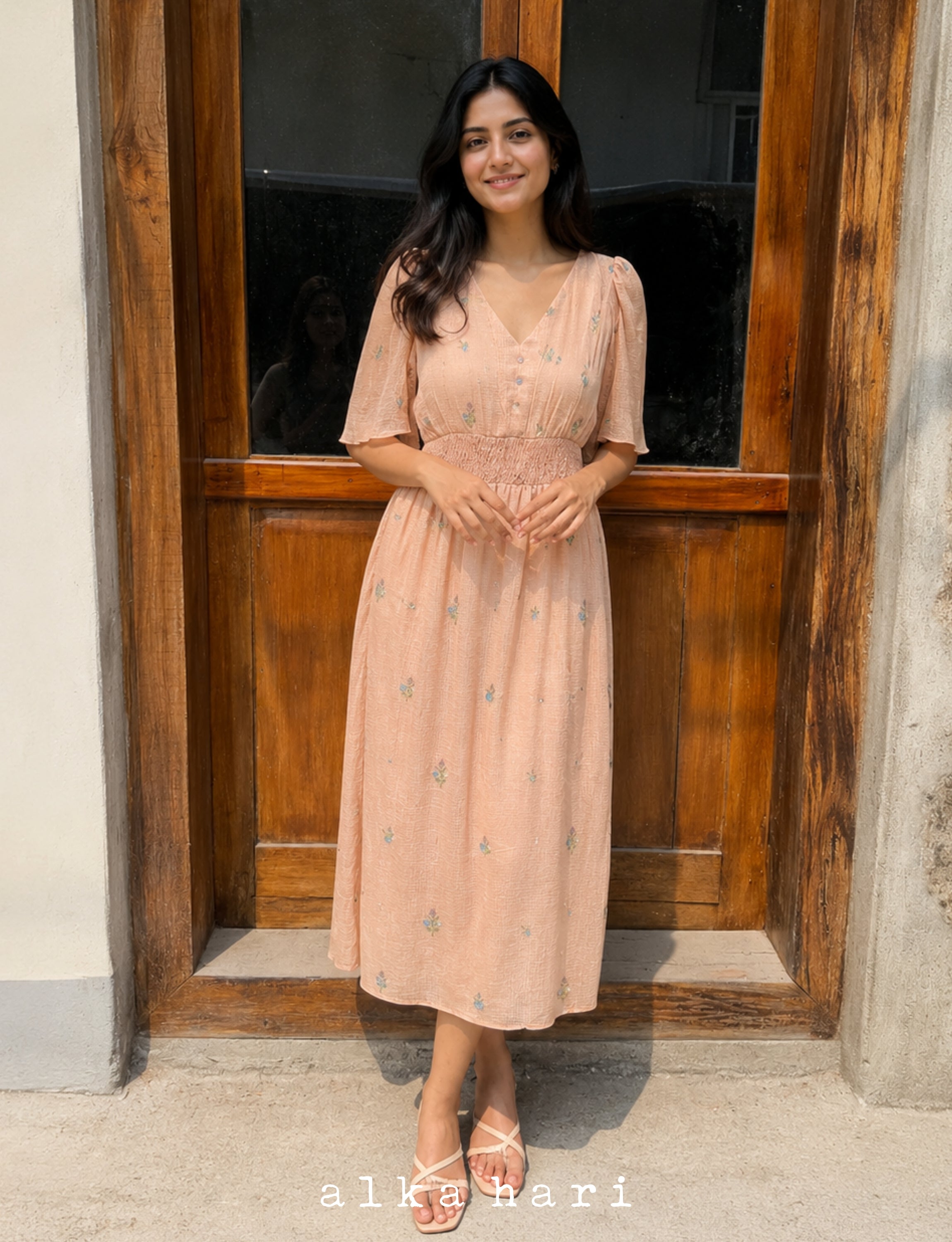 Peach Floral Kota Dress