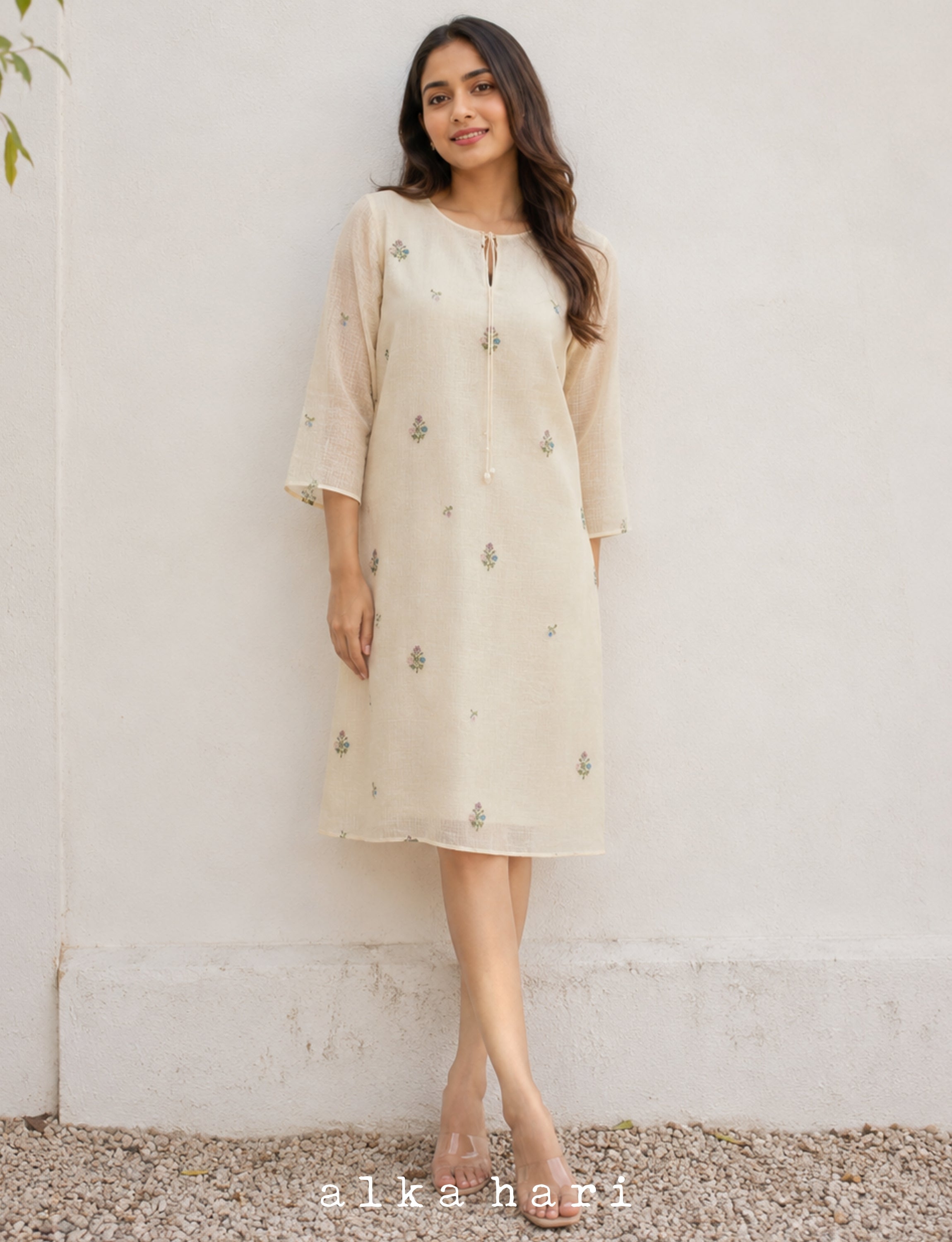 Off-White Floral Embroidered Kota dress