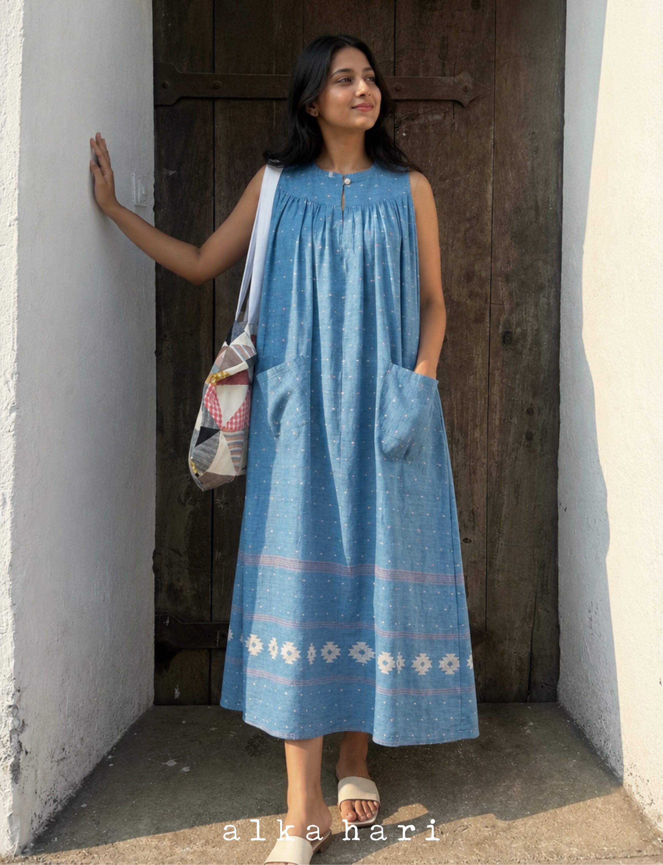 Blue Handloom Cotton Dress