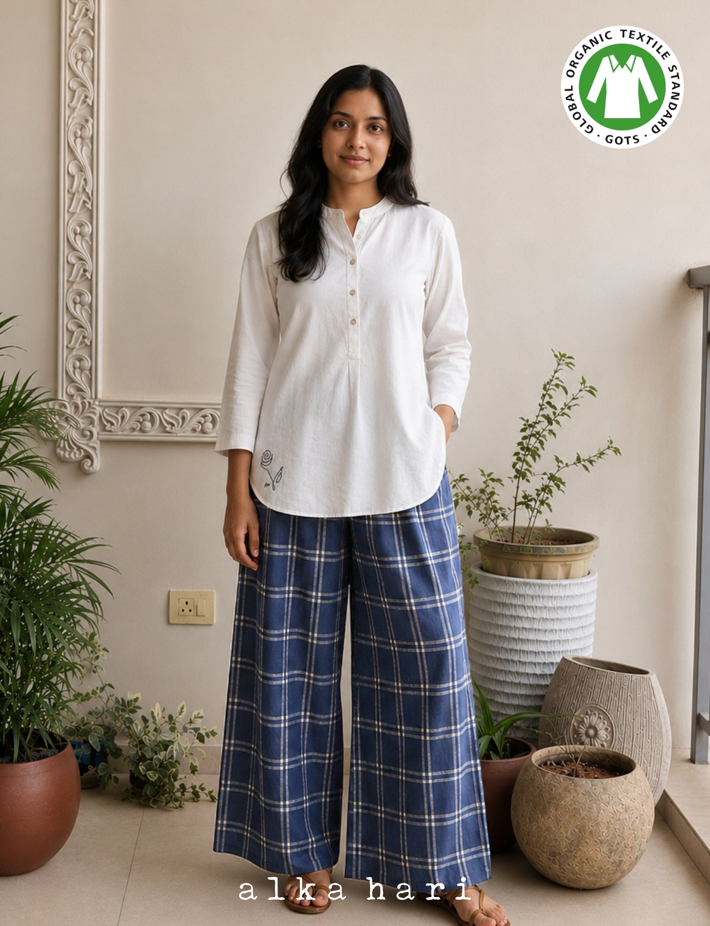 White Khadi Tunic with Floral Embroidery